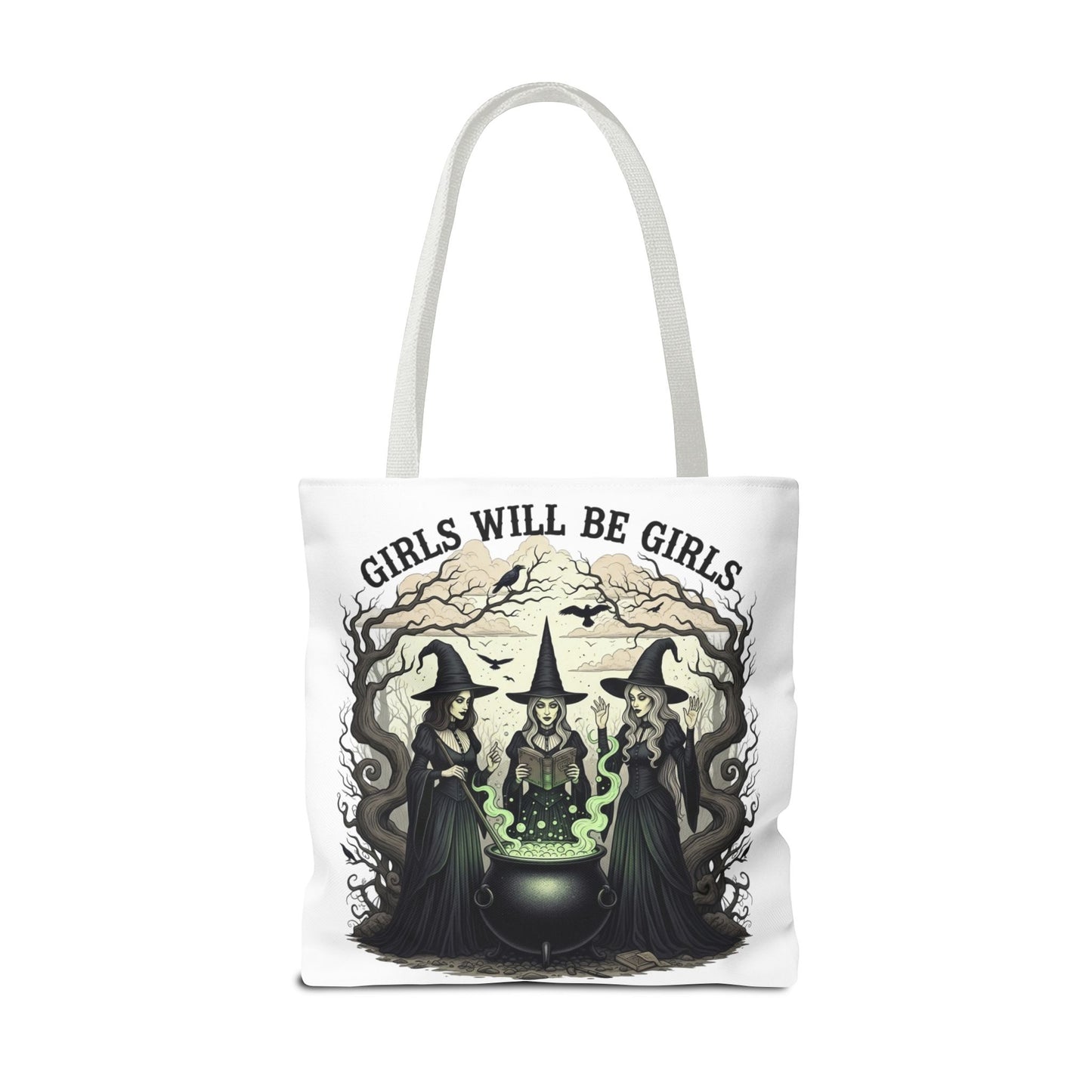 Girls Will Be Girls Halloween Tote Bag, Witchy Aesthetic Bag, Gothic Witches Cauldron Art, Spooky Gift, Reusable Eco Tote For Halloween Lovers