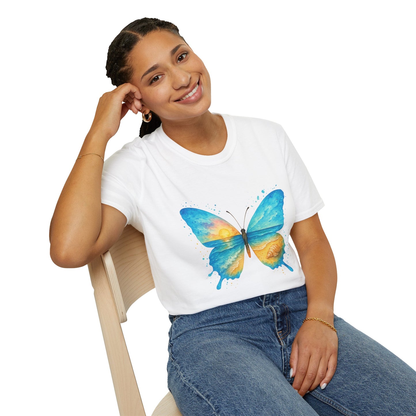 Butterfly Sunset Beach Tee - Scenic Butterfly Graphic Shirt, Nature Lover Gift, Boho Ocean Tee, Unisex Casual T-Shirt