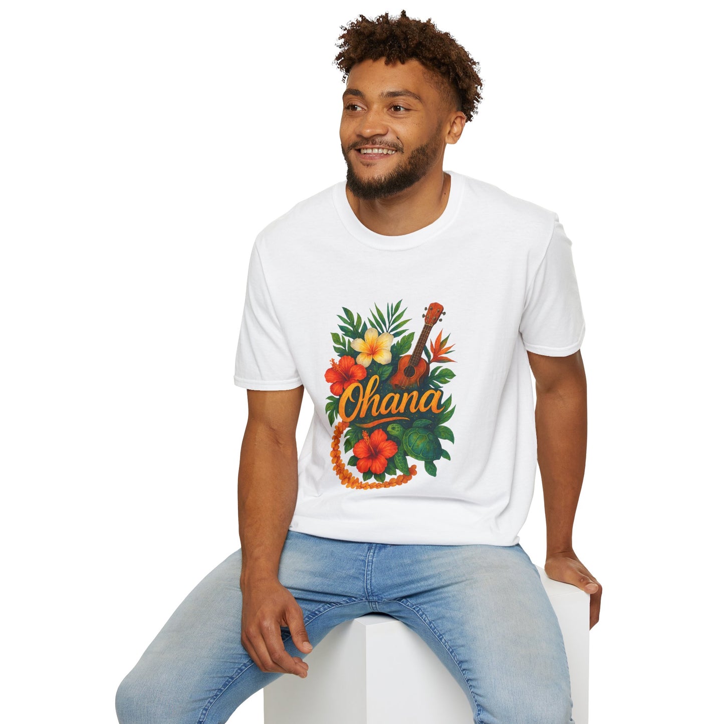 Ohana Hawaiian Shirt | Tropical Family T-Shirt | Luau Vacation Tee | Aloha Summer Shirt | Ukulele Turtle Floral Beach Gift