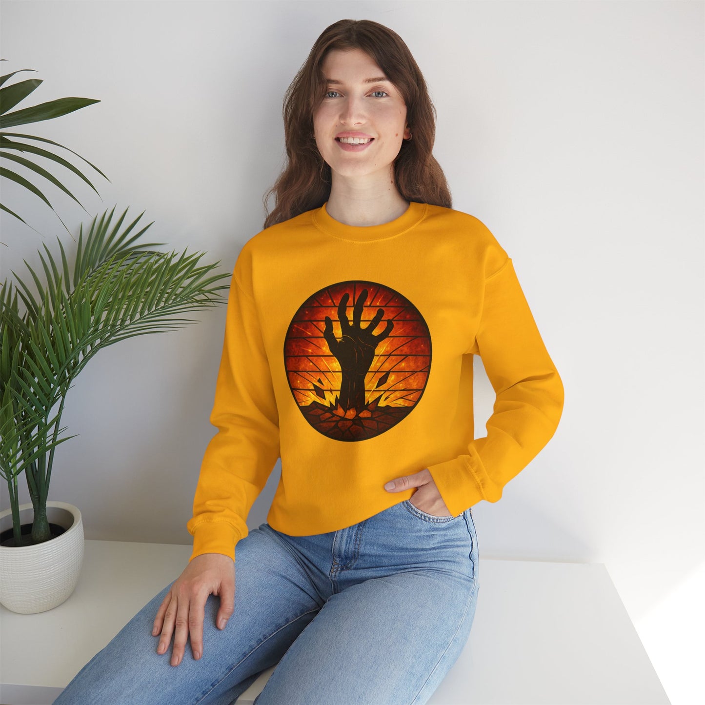 Zombie Hand Sweatshirt, Creepy Rising Hand Crewneck, Halloween Graveyard Sweatshirt, Spooky Hand Emerging, Gothic Horror Sweater