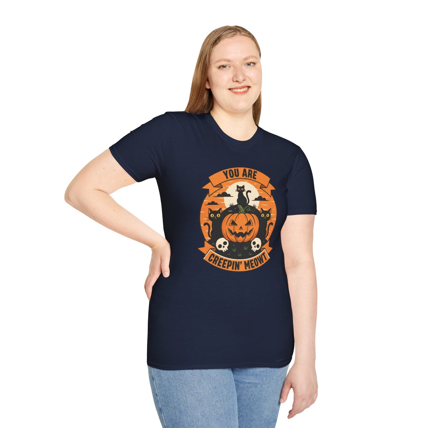 You Are Creepin' Meowt Halloween Cat T-Shirt | Funny Spooky Cat Tee | Black Cat Pumpkin Shirt | Cute Halloween Gift for Cat Lovers