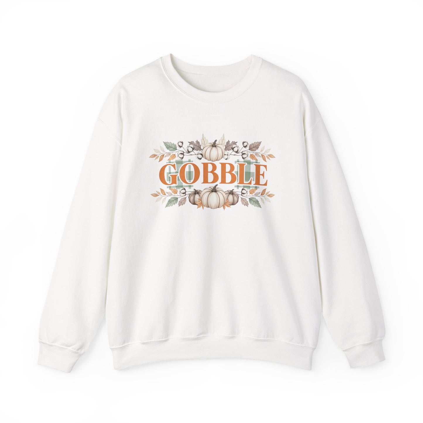 Gobble Thanksgiving Sweatshirt, Neutral Fall Pumpkin Crewneck, Autumn Cotton Stems Leaves Pullover, Cozy Rustic Thanksgiving Top