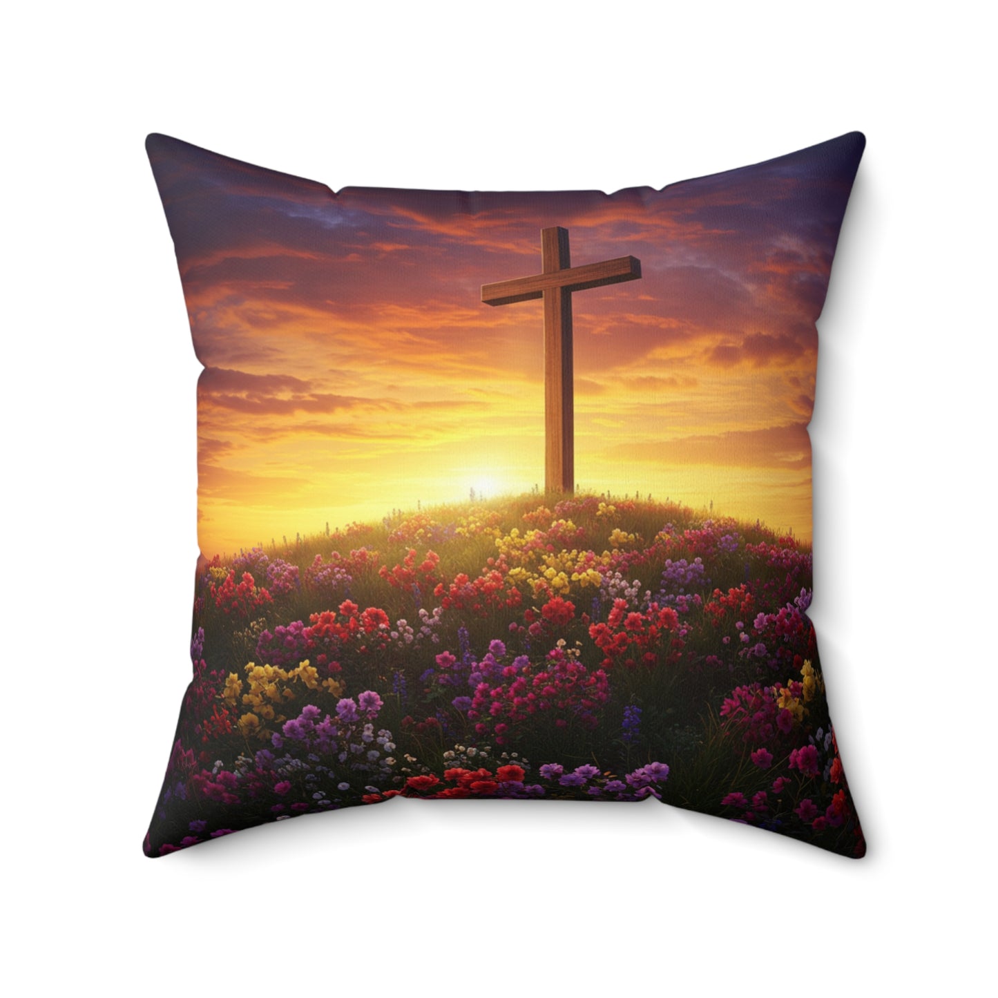 Decorative Pillow with DaVinci Style Cross on Hill Christian Pillow Spiritual Decor Faith Inspired Throw Pillow