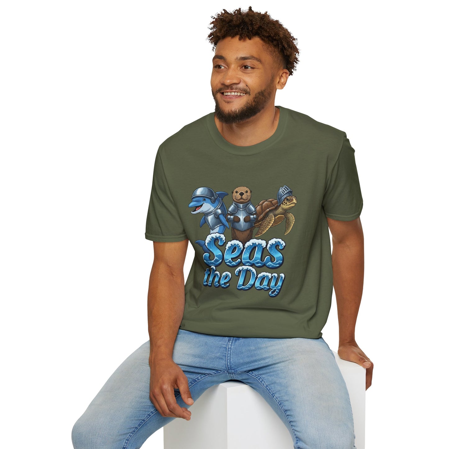 Seas the Day Shirt | Ocean Knight Animals Dolphin Otter Turtle Graphic Tee | Funny Sea Life Adventure Tee | Gift for Beach Lovers