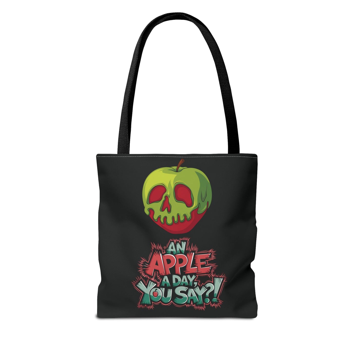 Spooky Halloween Tote Bag – Poison Apple Design – Funny Gothic Tote – Trick or Treat Bag – Creepy Apple Pun Gift – Black Tote Bag