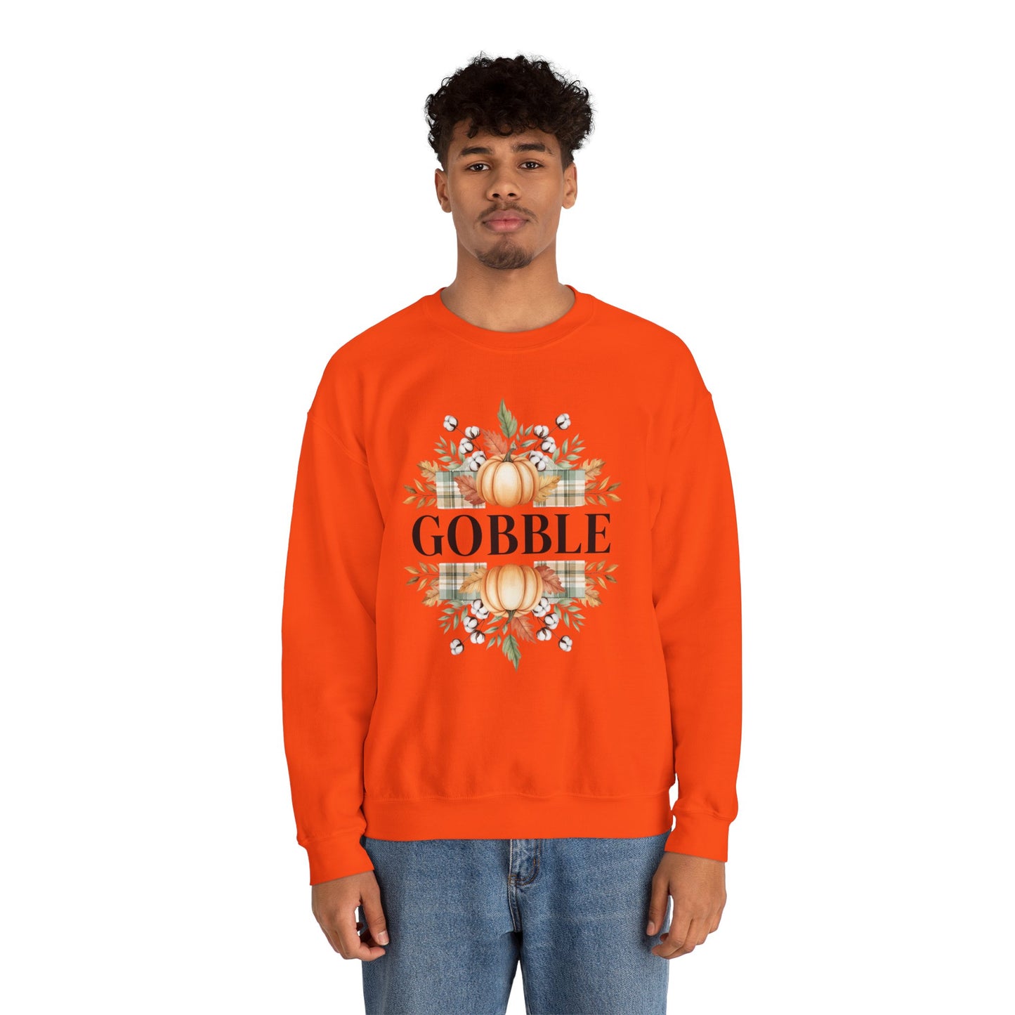 Gobble Turkey Sweatshirt, Thanksgiving Gobble Crewneck, Autumn Pumpkin Leaves Pullover, Fall Graphic Sweatshirt, Cozy Turkey Shirt