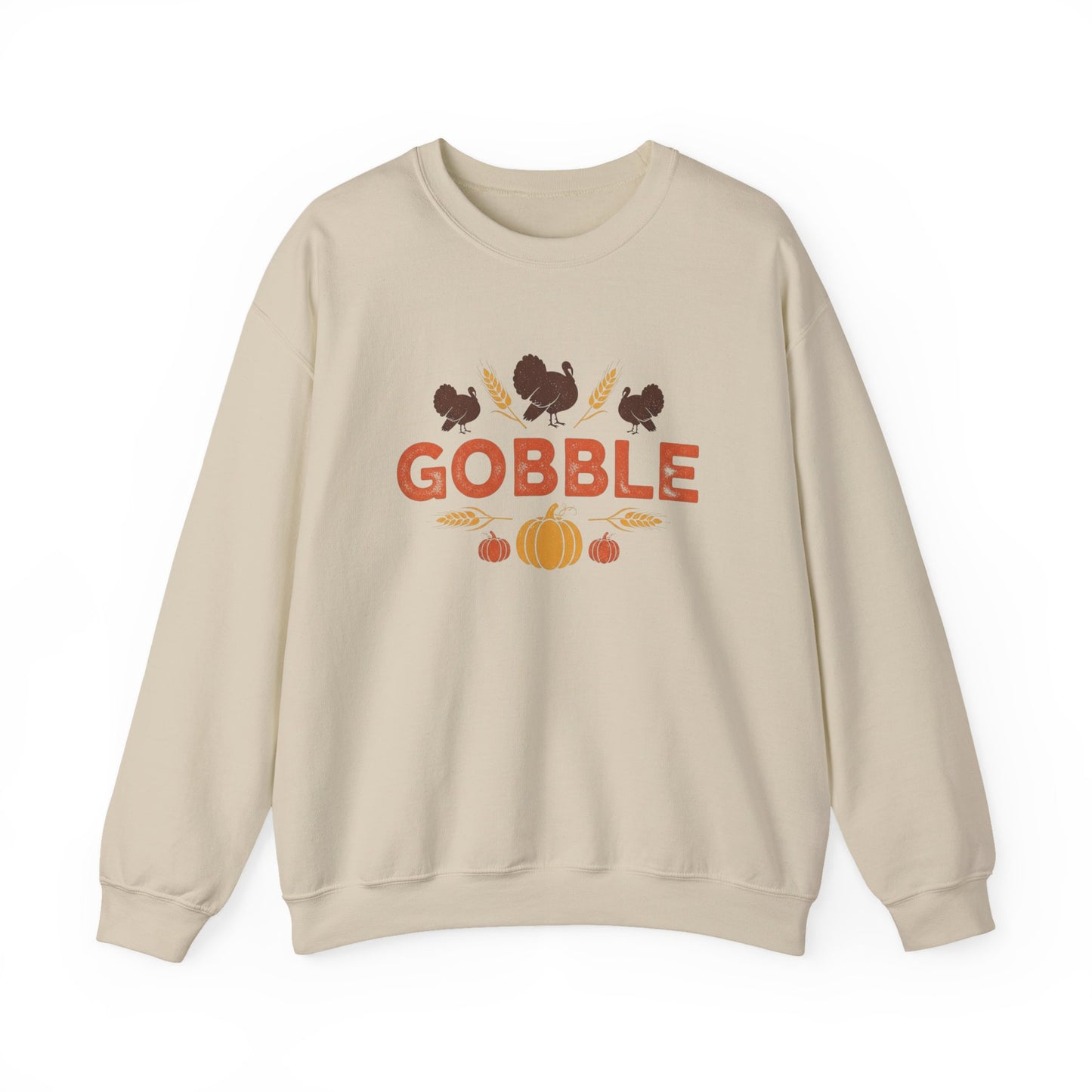 Gobble Turkey Sweatshirt, Thanksgiving Pumpkin Crewneck, Autumn Wheat & Turkey Graphic Pullover, Cozy Fall Family Turkey Day Shirt
