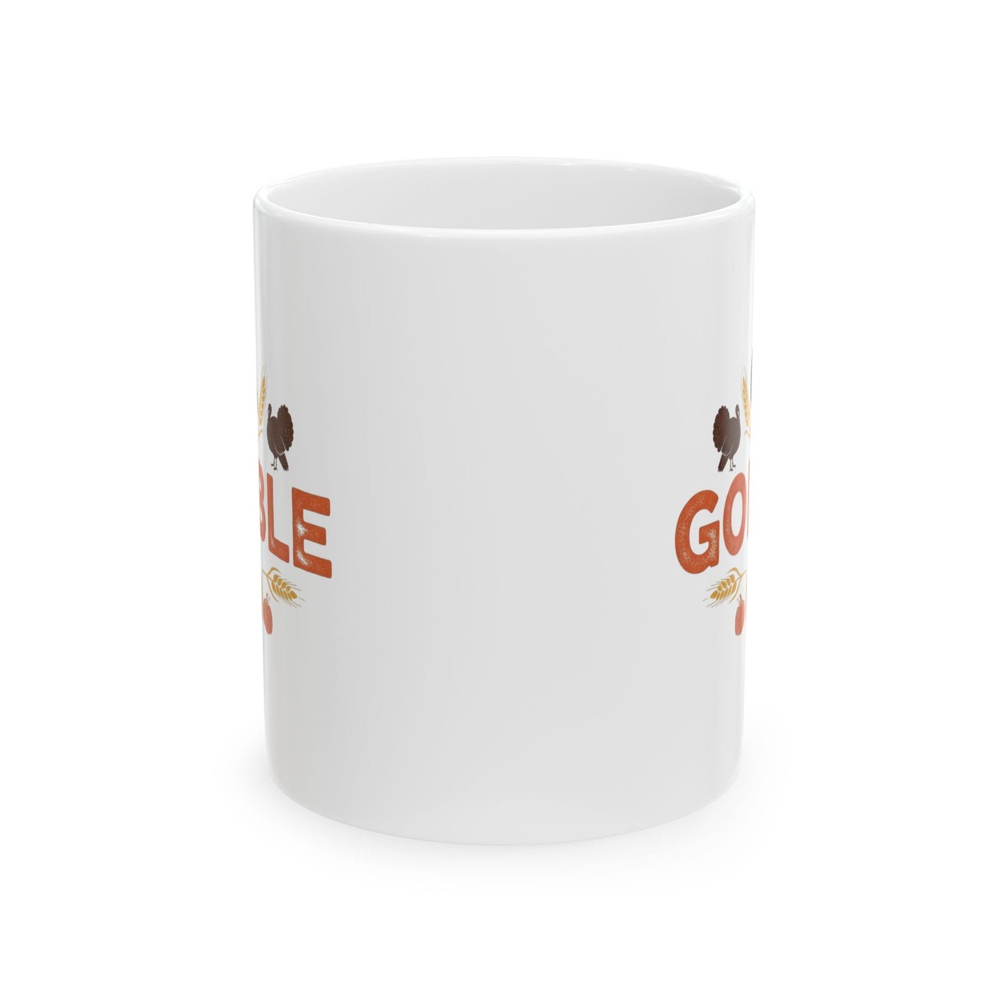 Gobble Thanksgiving Mug, Fall Turkey Coffee Cup With Pumpkins And Harvest Design, Festive Autumn Ceramic Mug For Holiday Decor And Gifts
