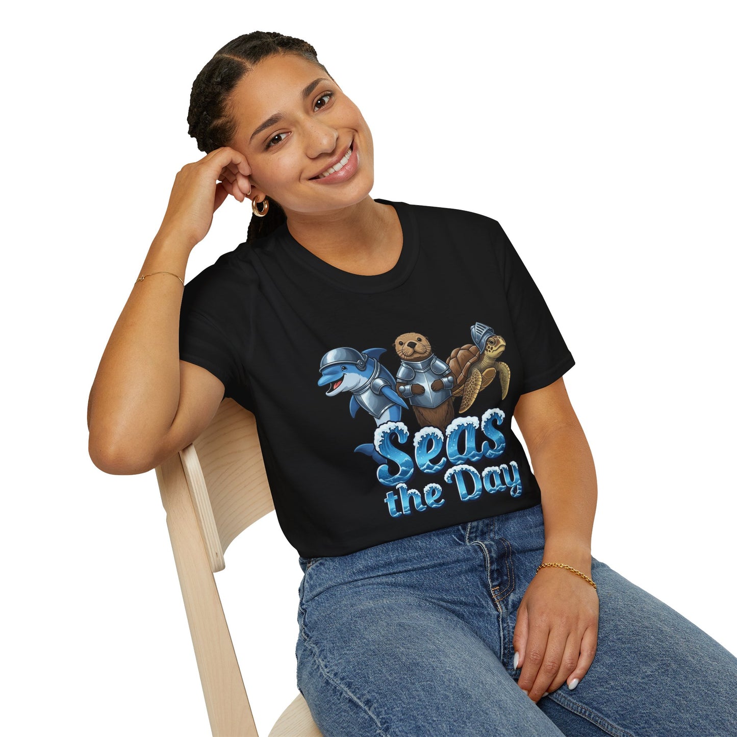 Seas the Day Shirt | Ocean Knight Animals Dolphin Otter Turtle Graphic Tee | Funny Sea Life Adventure Tee | Gift for Beach Lovers