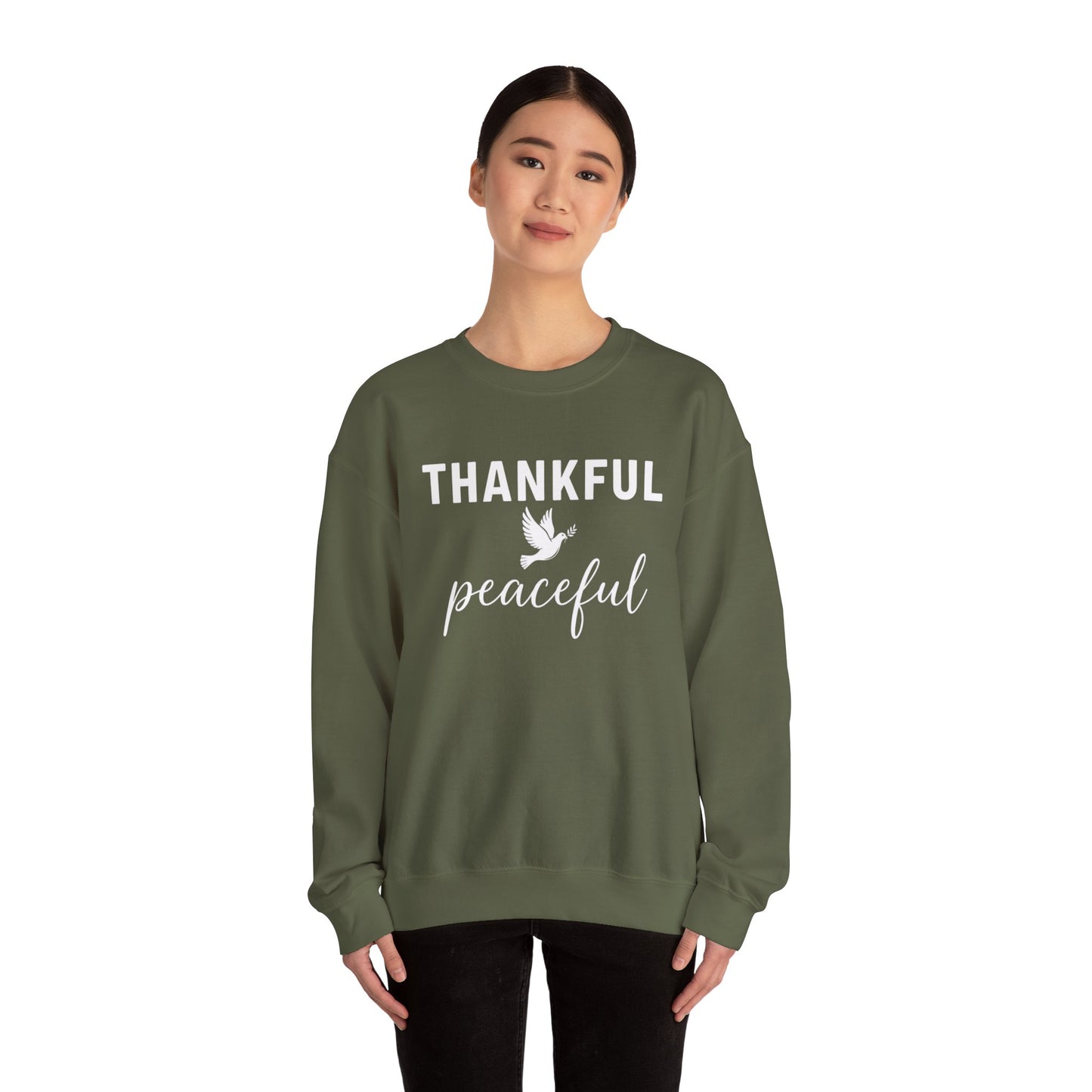 Thankful Peaceful Sweatshirt, Inspirational Quote Crewneck, Positive Message Sweater, Gratitude Gift, Cozy Faith Based Pullover