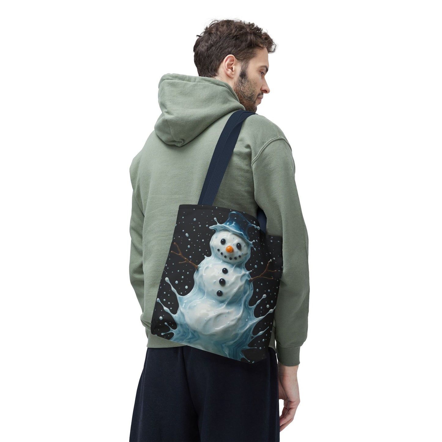 Winter Snowman Tote Bag, Festive Christmas Gift Bag, Holiday Shopping Tote, Snowy Season Accessory, Reusable Winter Art Bag For Everyday Use