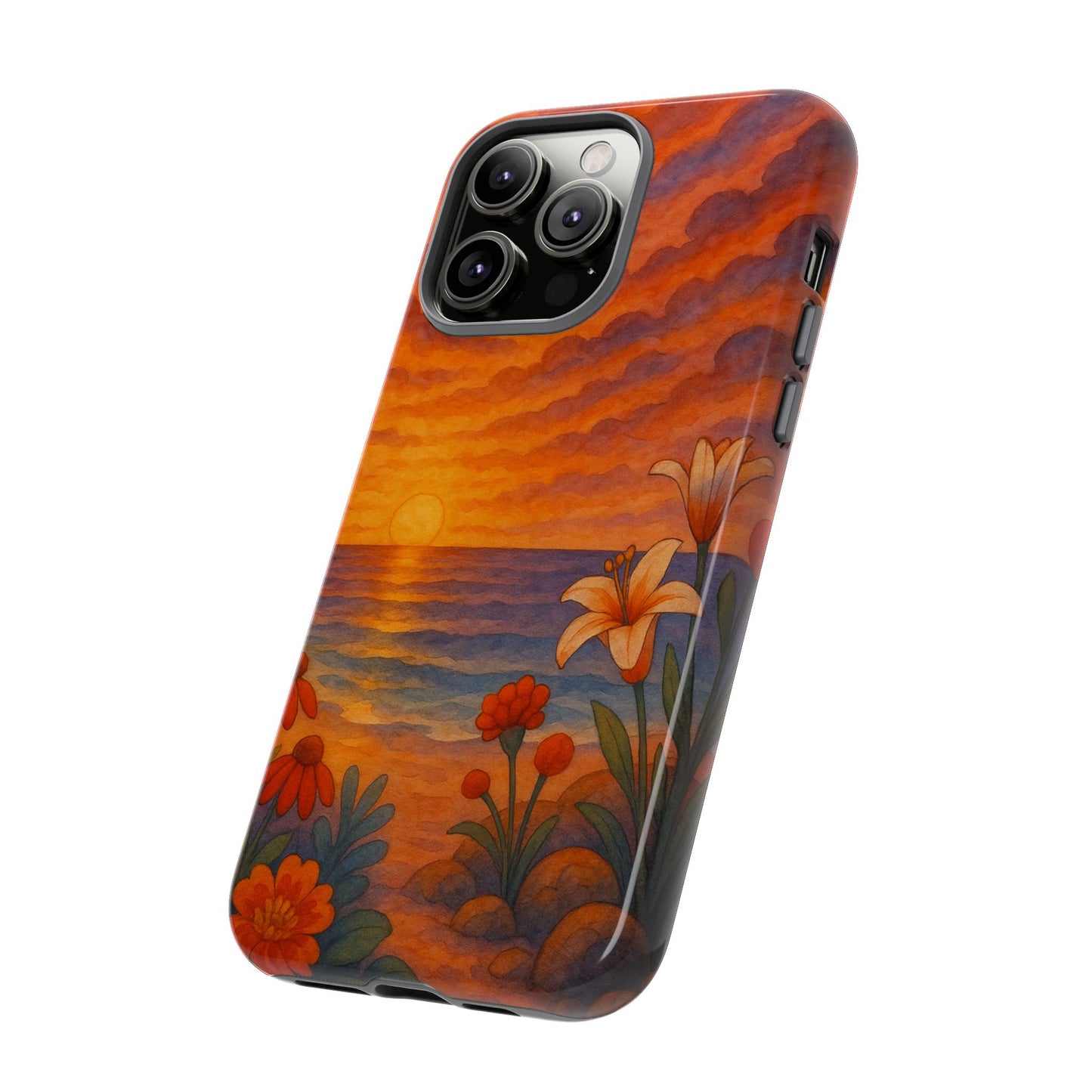 iPhone Case - Floral Ocean Sunset Watercolor Tough Case Nautical Phone Case Beach iPhone Case Ocean Sunset Theme