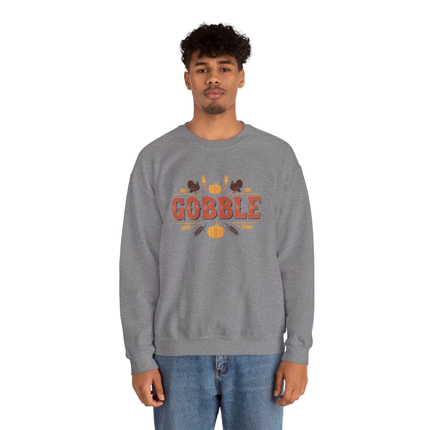 Gobble Thanksgiving Sweatshirt, Fall Pumpkin Turkey Shirt, Cozy Autumn Crewneck, Cute Gobble Pullover, Thanksgiving Dinner Outfit