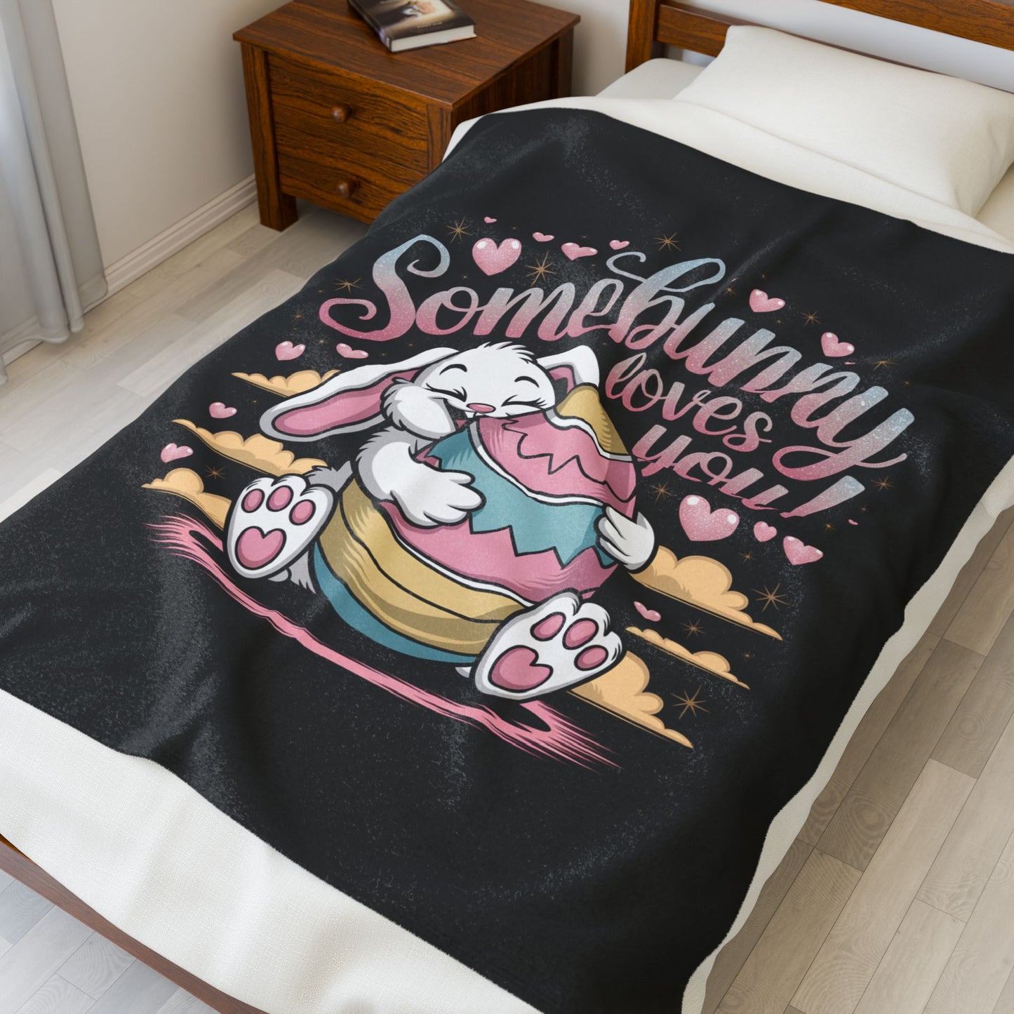 Plush Blanket Easter Bunny 'Somebunny Loves You' Easter Blanket Easter Throw Decor