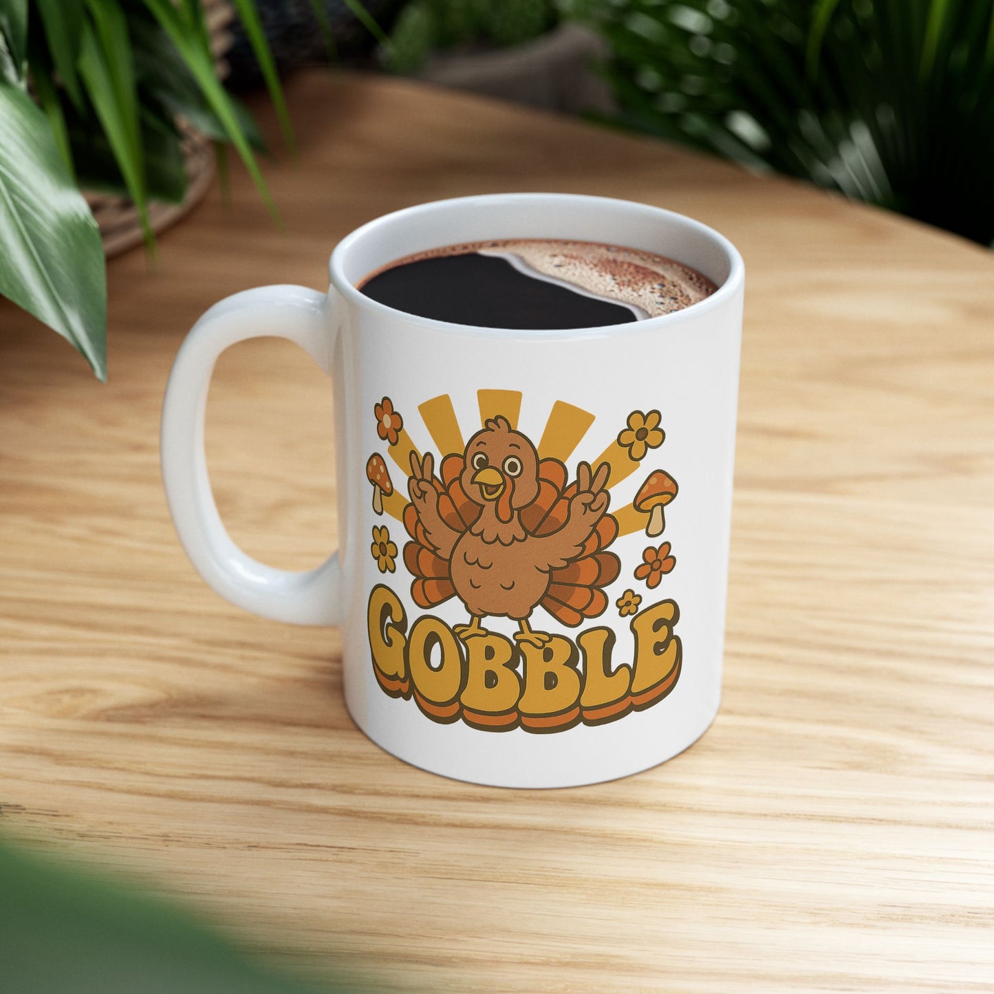Retro Gobble Thanksgiving Mug, Cute Turkey Coffee Cup With 70s Fall Design, Funny Autumn Ceramic Mug For Holiday Decor And Festive Gifts