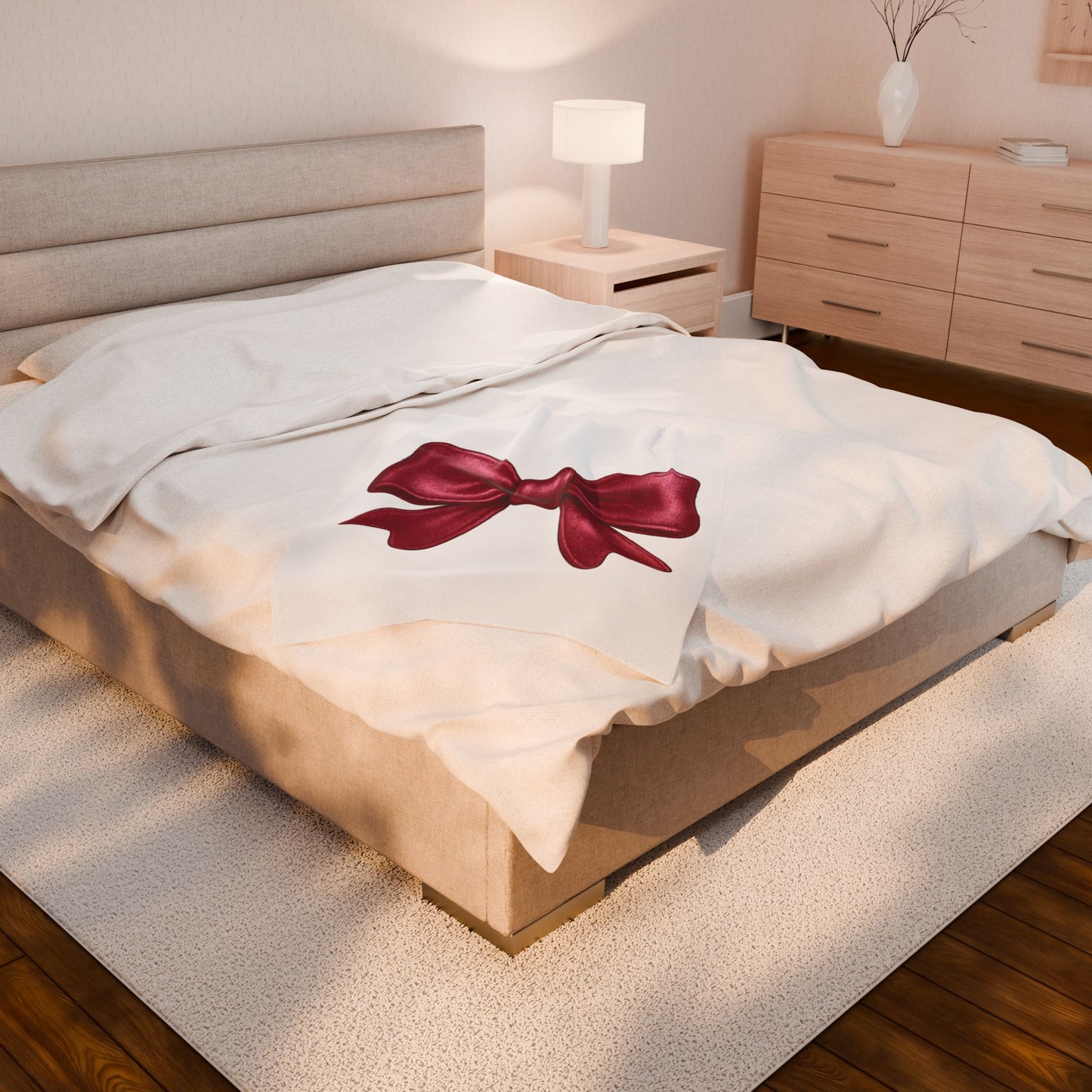 Coquette Bow Blanket – Burgundy Ribbon Throw Blanket, Girly Aesthetic Gift, Soft Cozy Bed or Couch Decor
