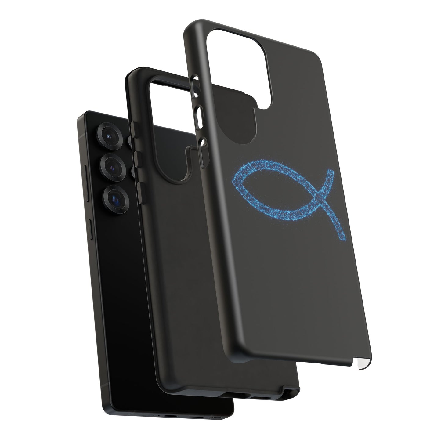 Blue Glitter Fish Symbol Samsung Phone Case - Durable & Stylish for Faith Enthusiasts
