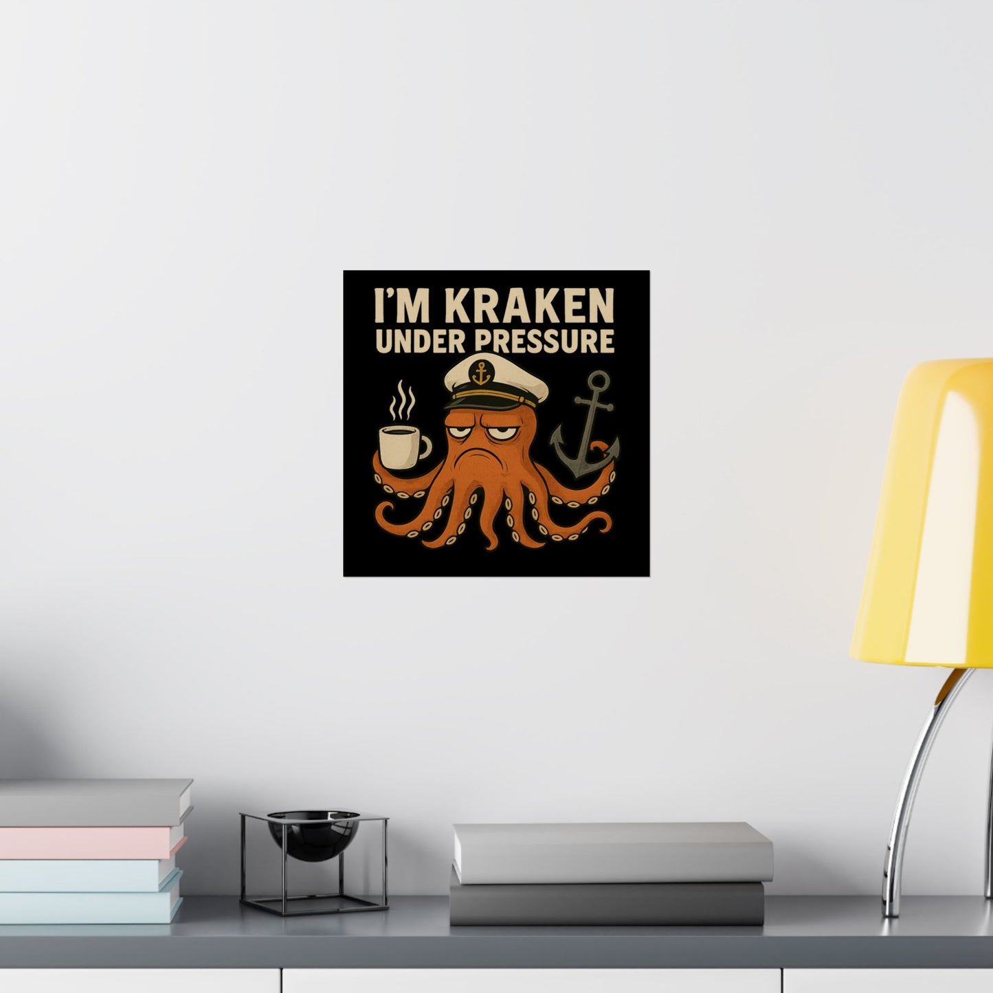 Vertical Poster with Stressed Octopus Design Nautical Decor Ocean Themed Poster Modern Home Decor Funny Poster