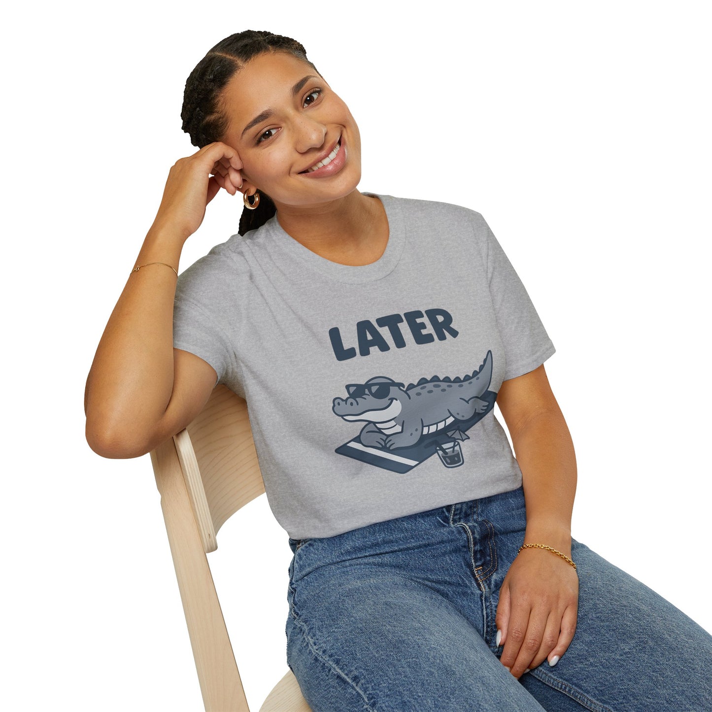 Later Gator Lounge Graphic Tee - Funny Alligator T-Shirt, Summer Vacation Humor, Cute Animal Tee, Relax Gift for Him and Her