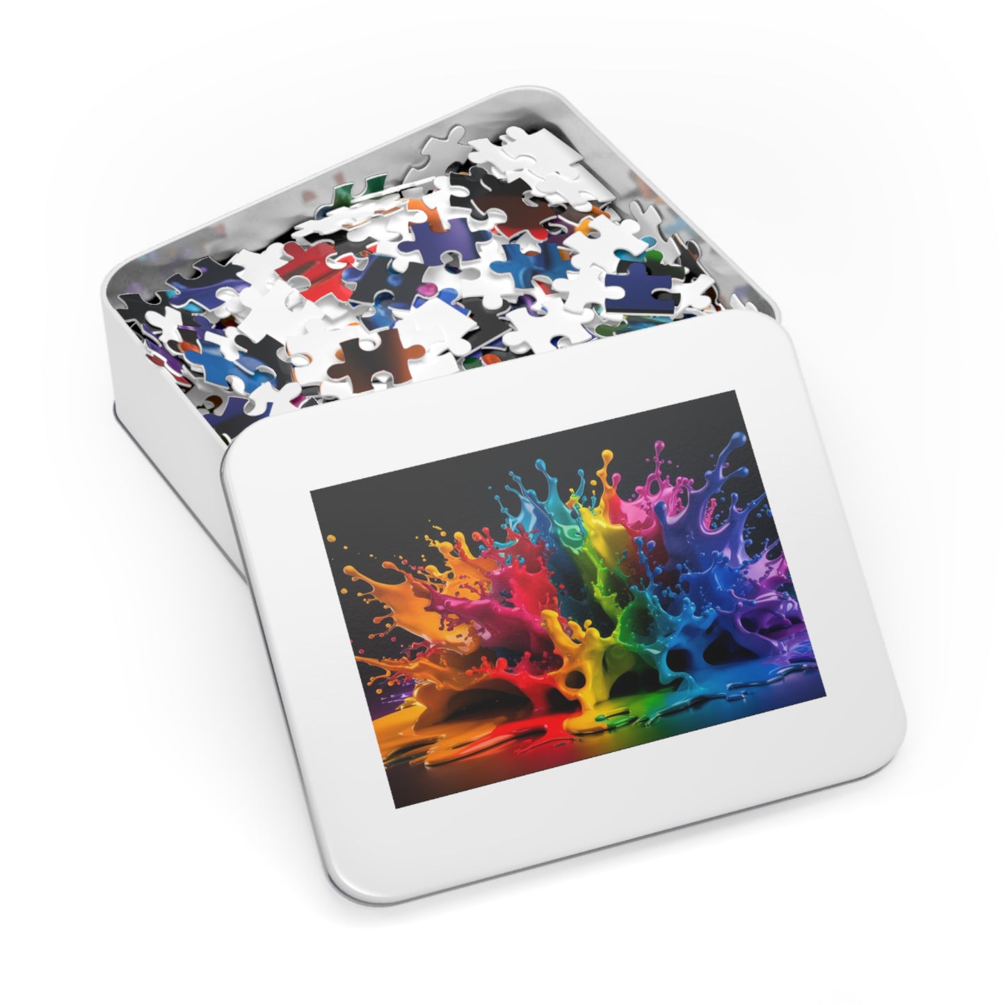 Vibrant Splash Jigsaw Puzzle with Tin - Colorful Pieces for Family Fun