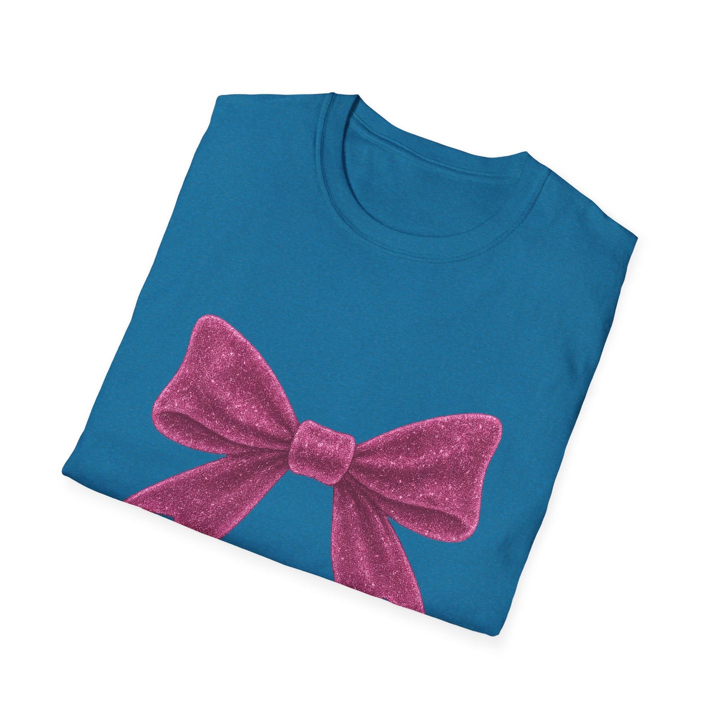 Feminine Pink Bow Graphic Tee | Coquette Bow T-Shirt | Sparkly Ribbon Shirt for Soft Girl Aesthetic | Gift for Her