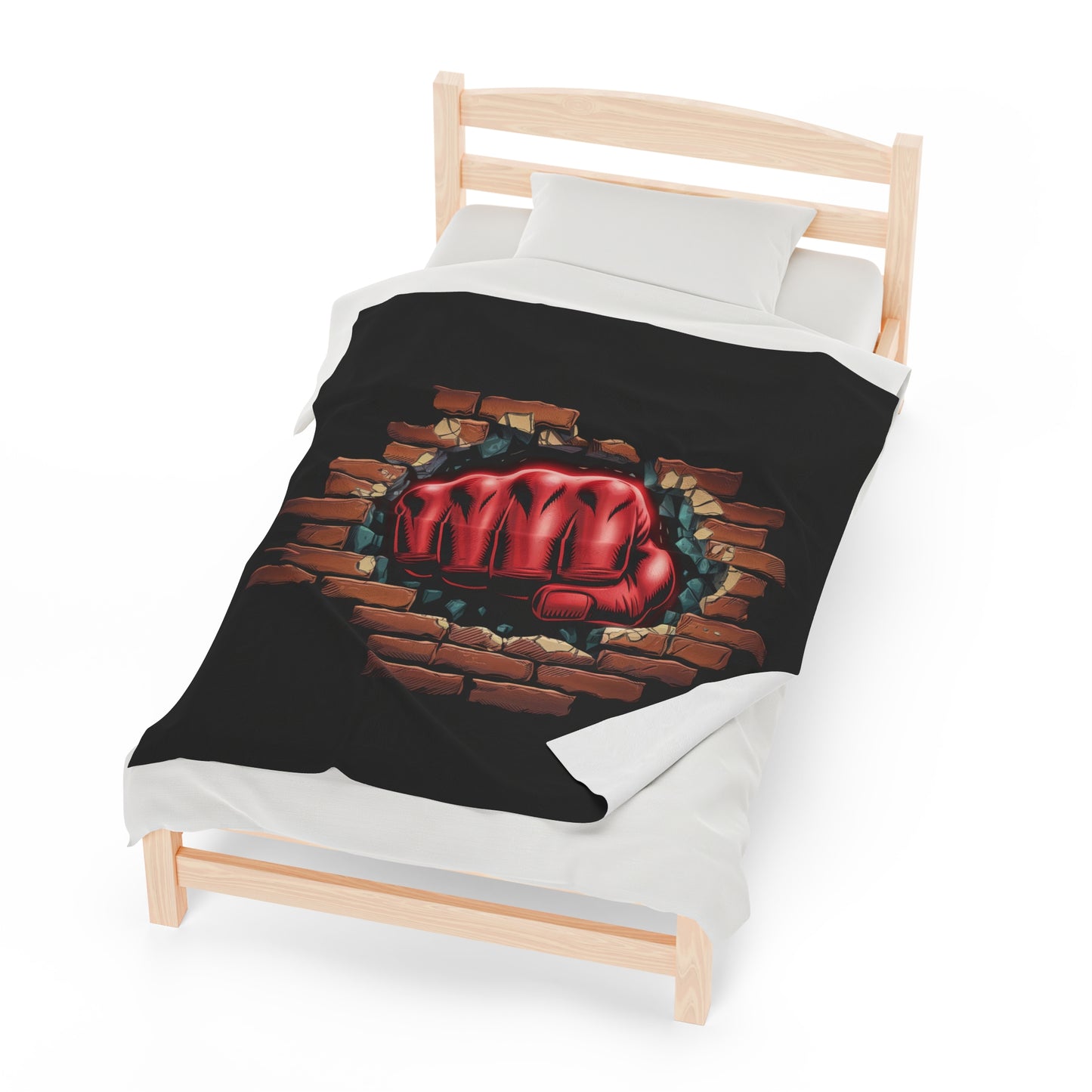 Plush Blanket - Red Fist Smashing Through Brick Wall Design