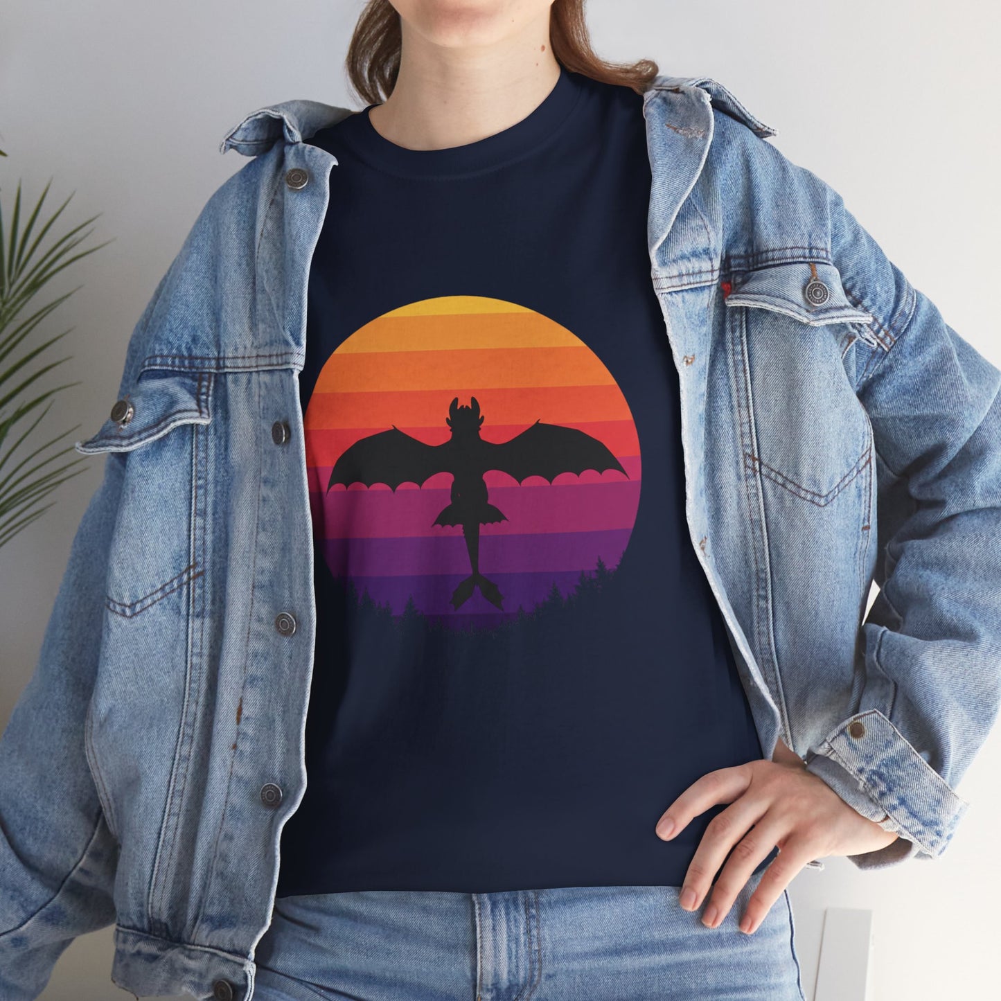 Night Dragon Sunset T-Shirt | Retro Dragon Silhouette Tee | Fantasy Dragon Shirt | Unisex Graphic Tee | Gift for Dragon Lovers