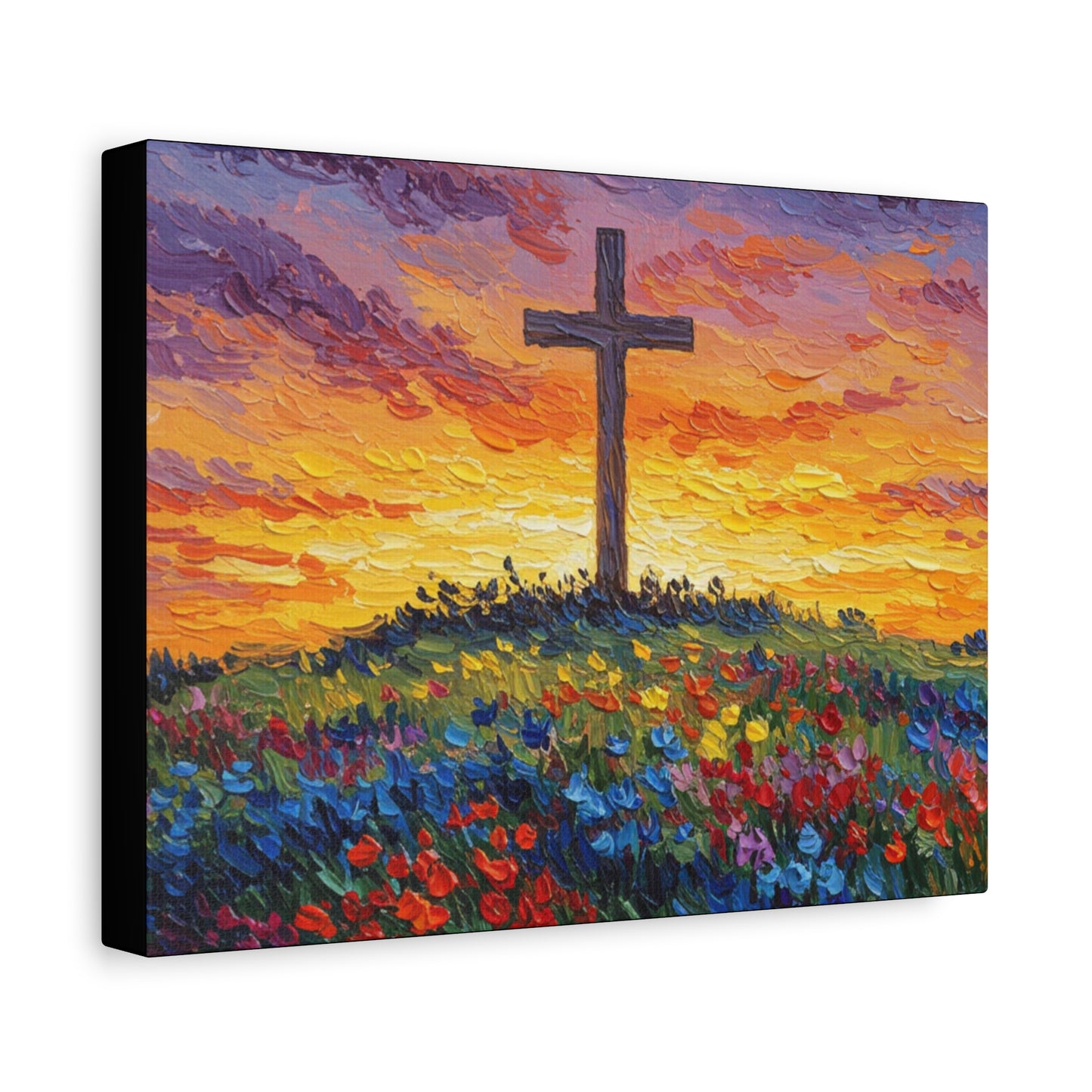 Van Gogh Inspired Inspirational Stretched Canvas Art - Sunset Cross Landscape