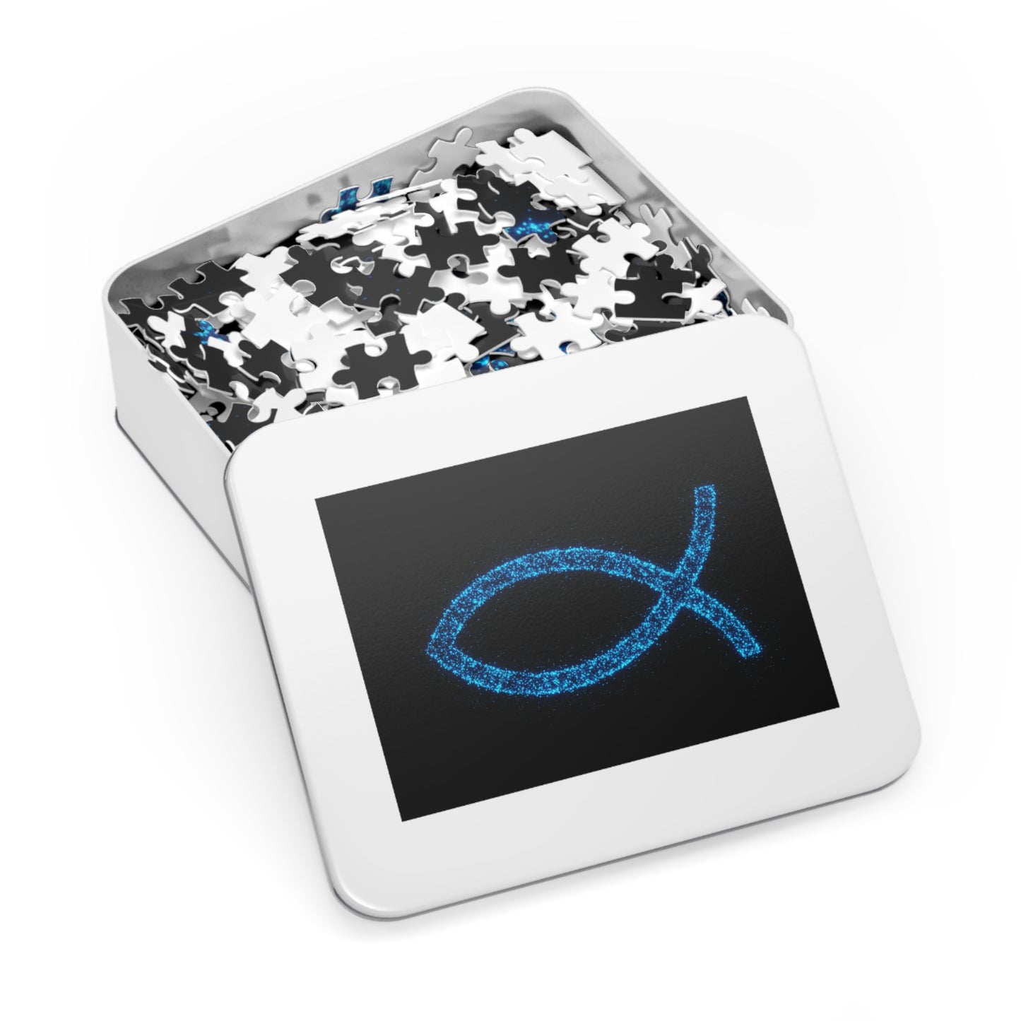 Glowing Fish Symbol Jigsaw Puzzle with Tin – Perfect Gift for Puzzle Lovers and Religious Celebrations