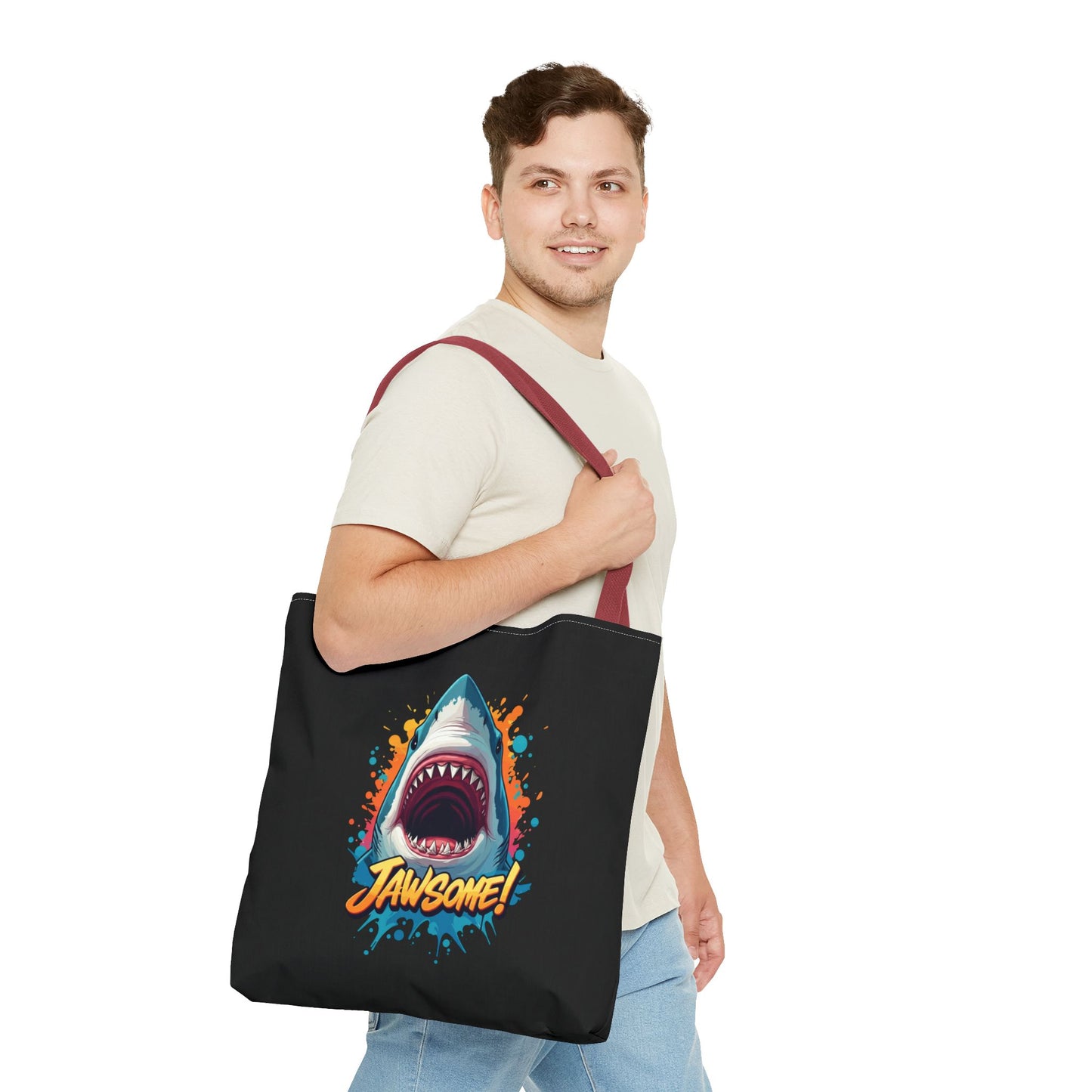 Shark Tote Bag – JAWSOME Funny Ocean Lover Bag – Durable Reusable Grocery, Beach, or Everyday Tote – Gift for Shark Fans & Sea Lovers