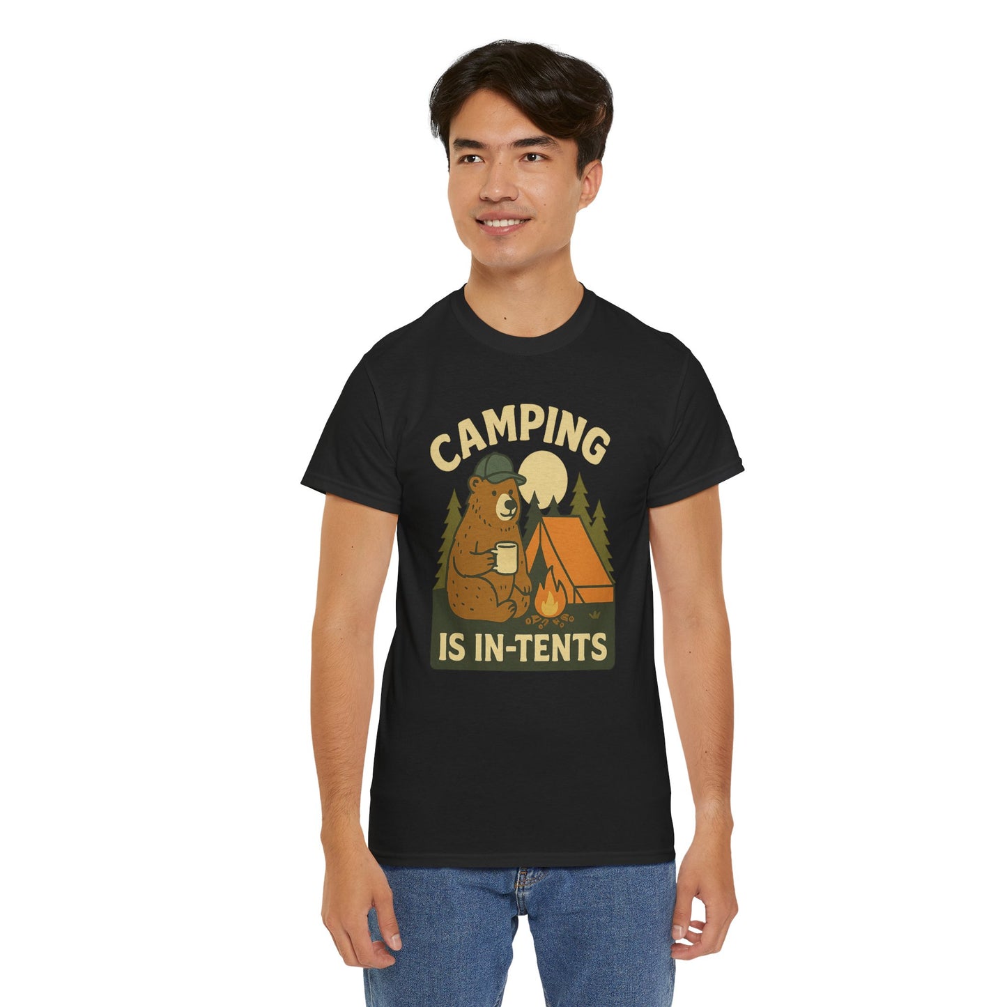 Camping Is In-Tents Funny Bear Camping Tee - Cute Outdoorsy Pun Shirt - Retro Campfire Graphic, Nature Lover Gift, Unisex Adventure Apparel