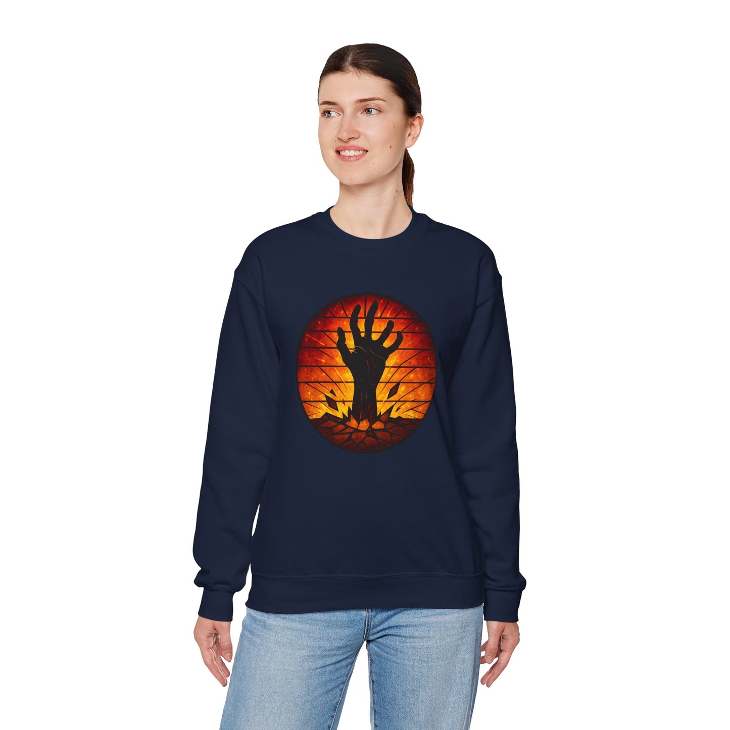 Zombie Hand Sweatshirt, Creepy Rising Hand Crewneck, Halloween Graveyard Sweatshirt, Spooky Hand Emerging, Gothic Horror Sweater