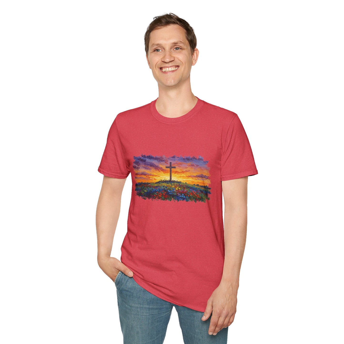 Van Gogh-Style Cross Sunset T-Shirt | Christian Faith Tee, Impressionist Nature Cross Shirt, Sunset Religious Art, Faith & Landscape Gift