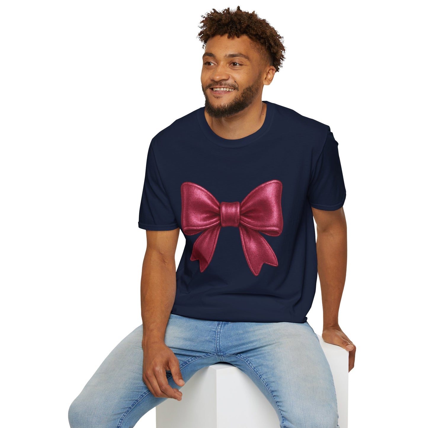 Metallic Burgundy Bow T-Shirt π | Elegant Cute Graphic Tee | Unisex Softstyle Shirt | Gift for Her, Aesthetic Outfit, Celebration Wear