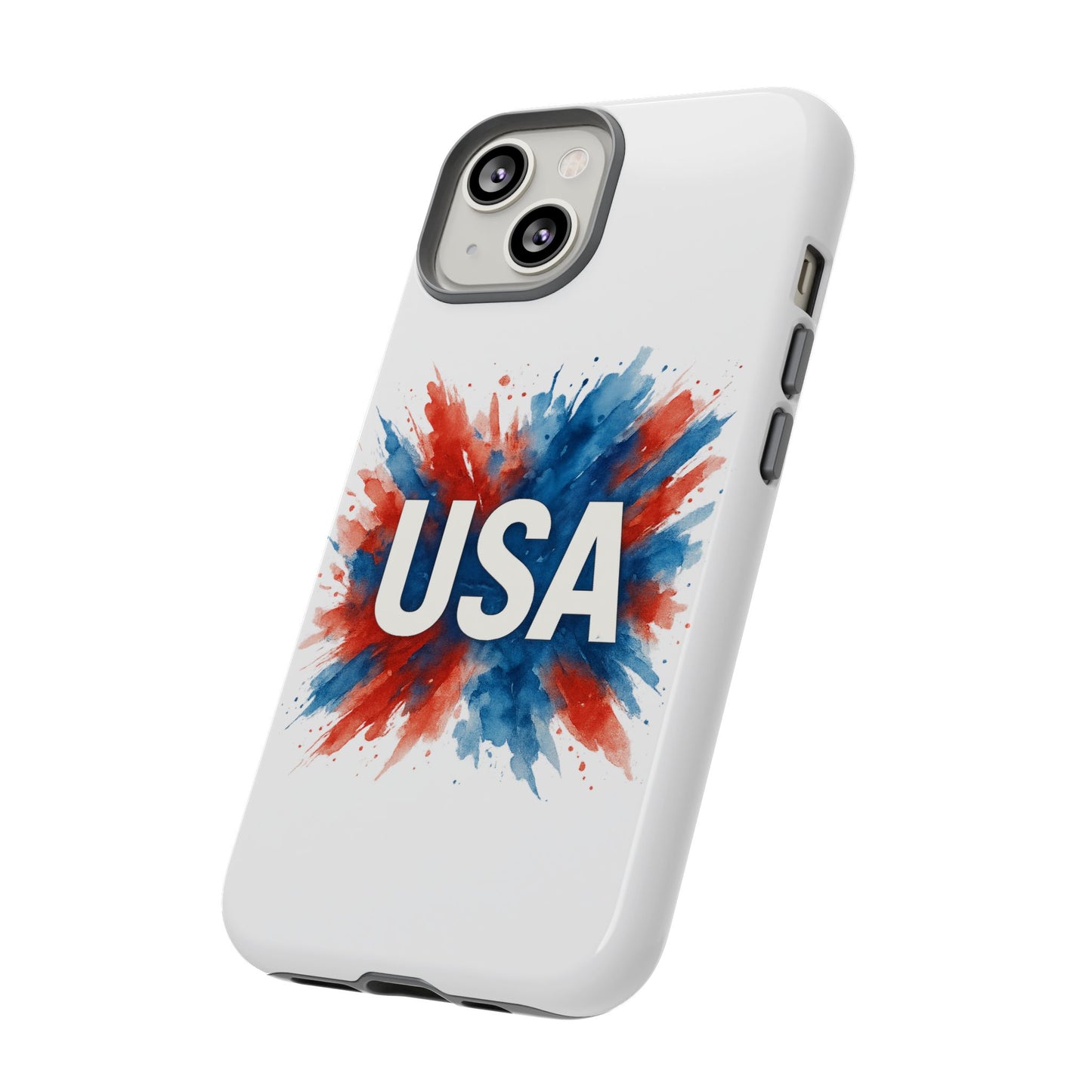 USA Splash iPhone Case - Patriotic Red White Blue Tough Cover, Dual-Layer Protection, 4th of July Memorial Day Gift
