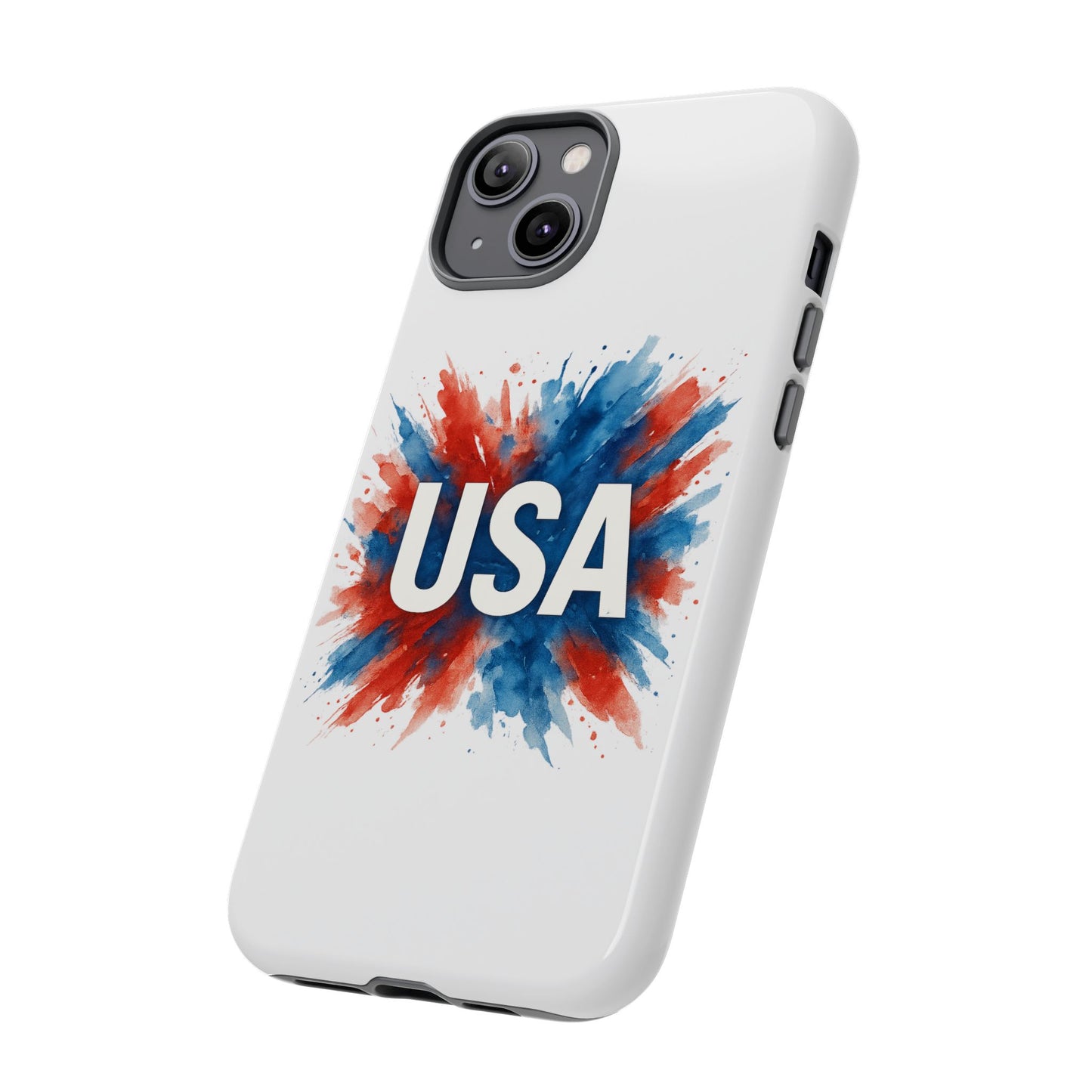 USA Splash iPhone Case - Patriotic Red White Blue Tough Cover, Dual-Layer Protection, 4th of July Memorial Day Gift