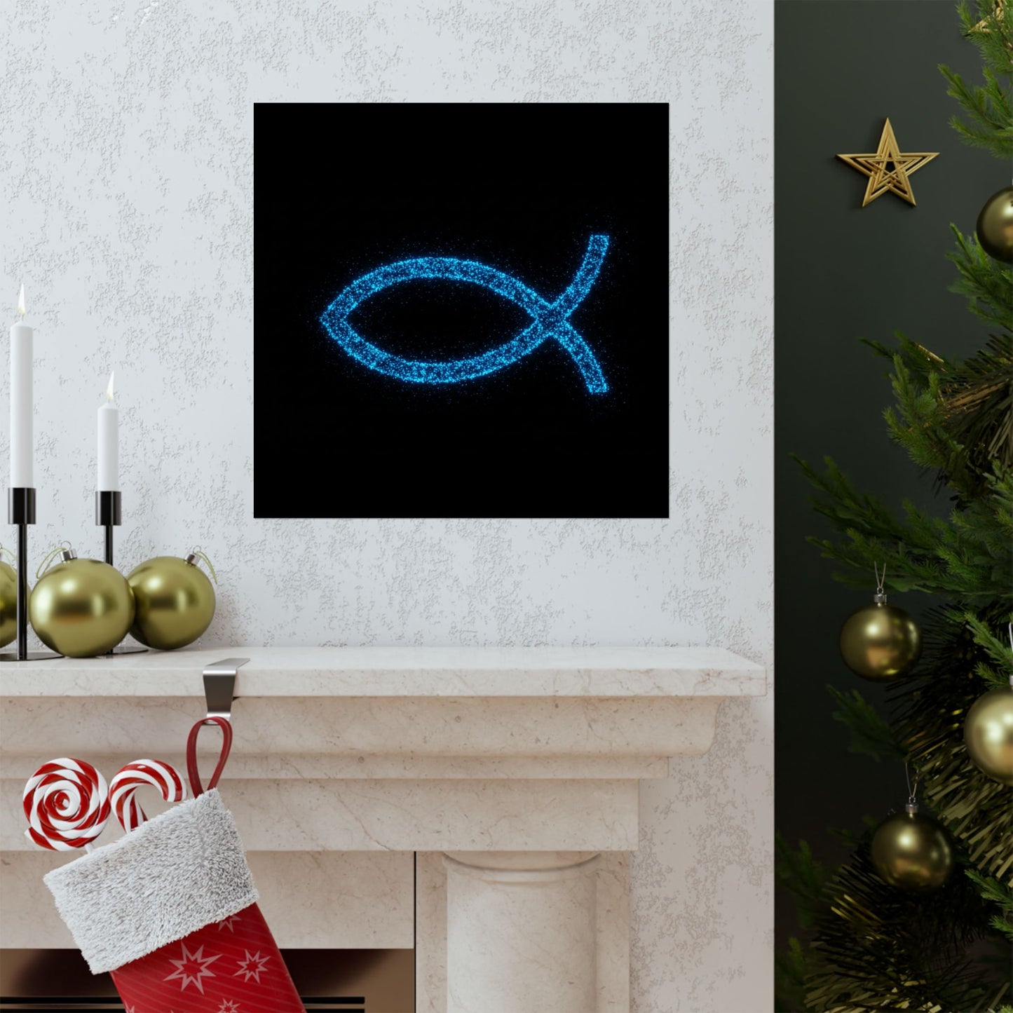 Sparkling Fish Symbol Matte Vertical Poster - Faith-Inspired Art for Home Decor