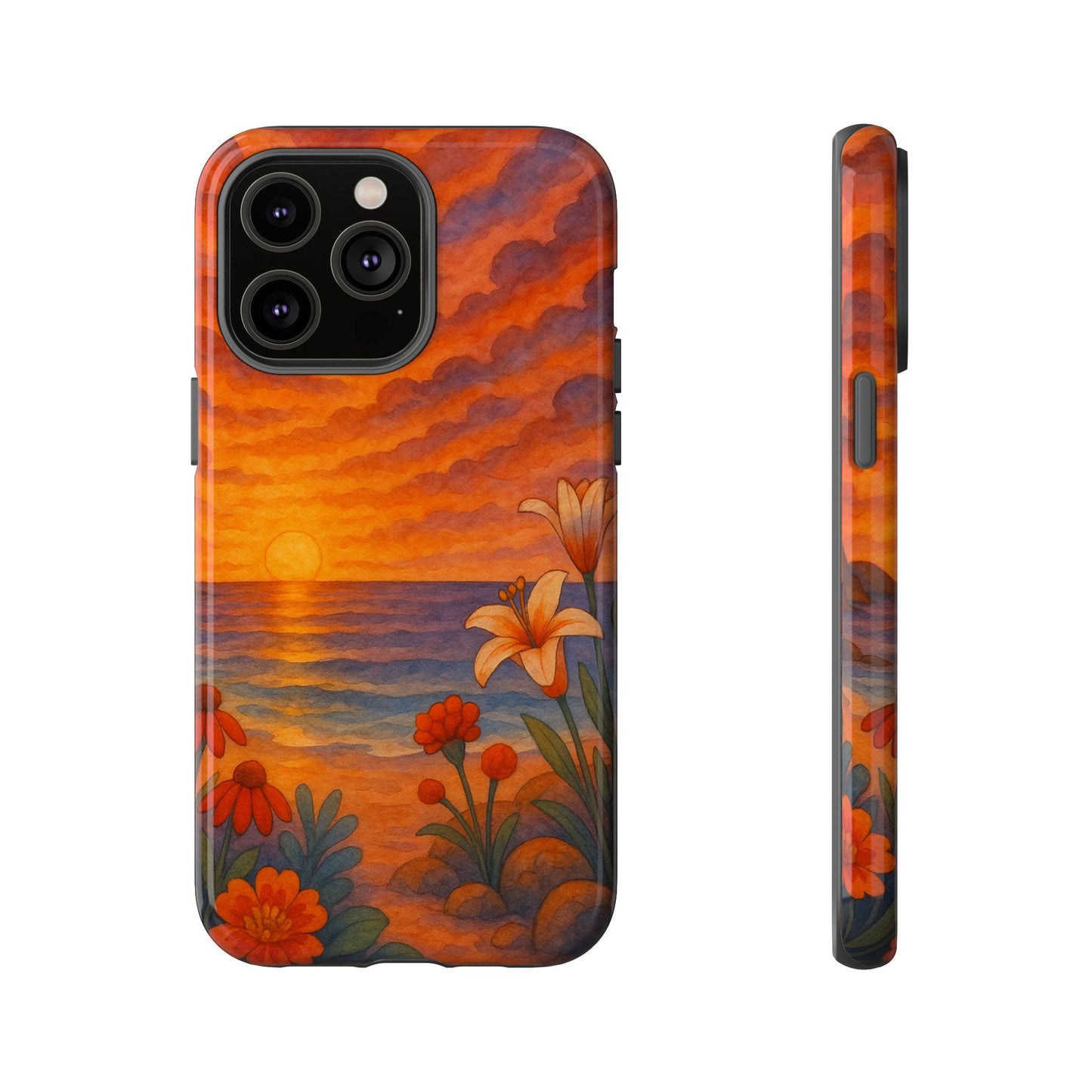 iPhone Case - Floral Ocean Sunset Watercolor Tough Case Nautical Phone Case Beach iPhone Case Ocean Sunset Theme