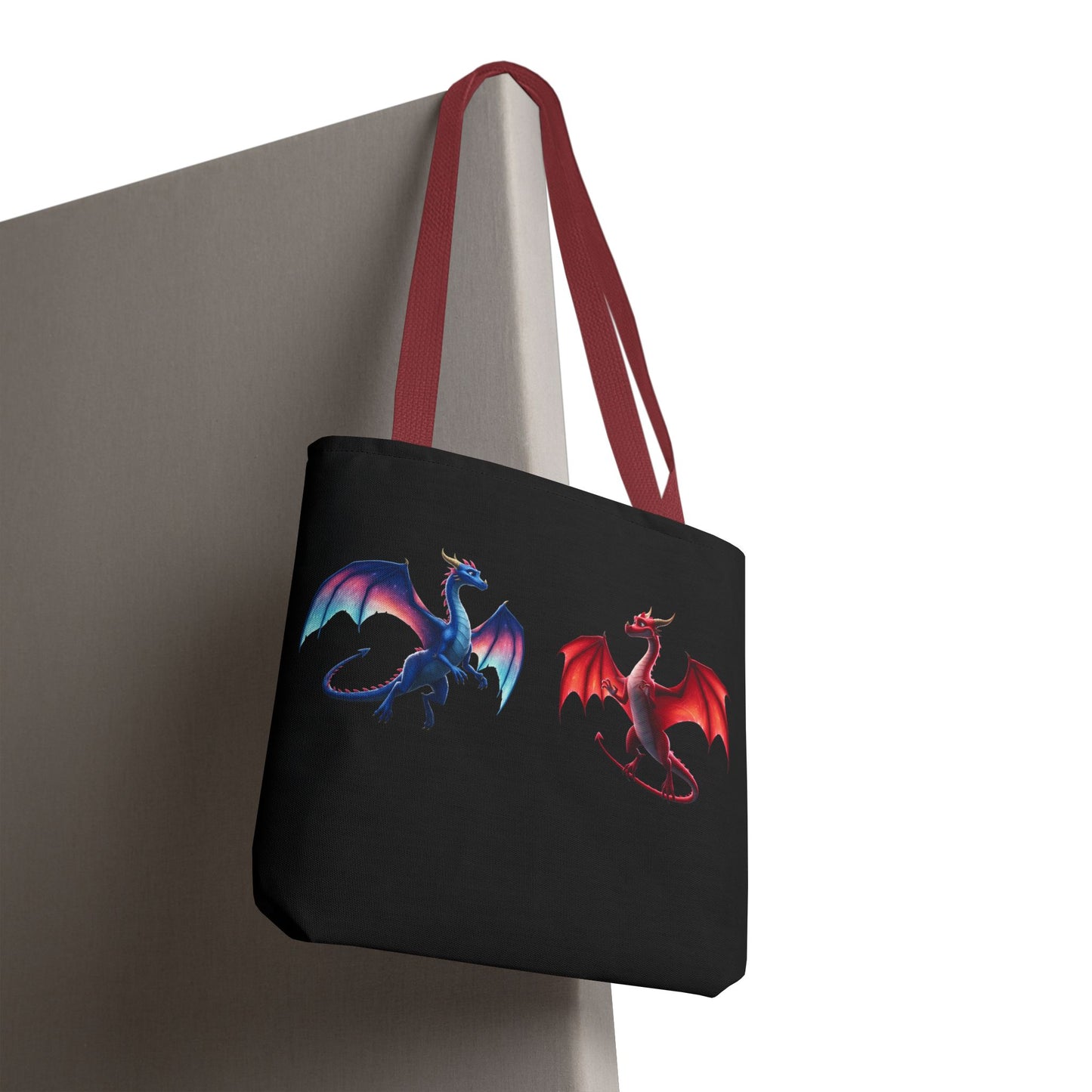 Double-Sided Fantasy Dragon Tote Bag - Cute Green & Blue-Red Dragons, Eco Canvas Book Lover Gift, Reusable Shopping Tote