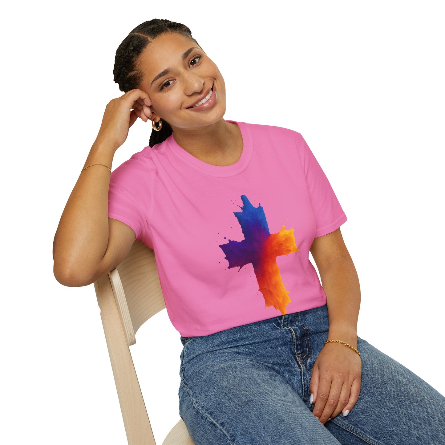 Colorful Abstract Cross T‑Shirt | Bold Grunge Paint Splatter Christian Tee | Unique Vibrant Gift | Inspirational Faith Graphic Shirt