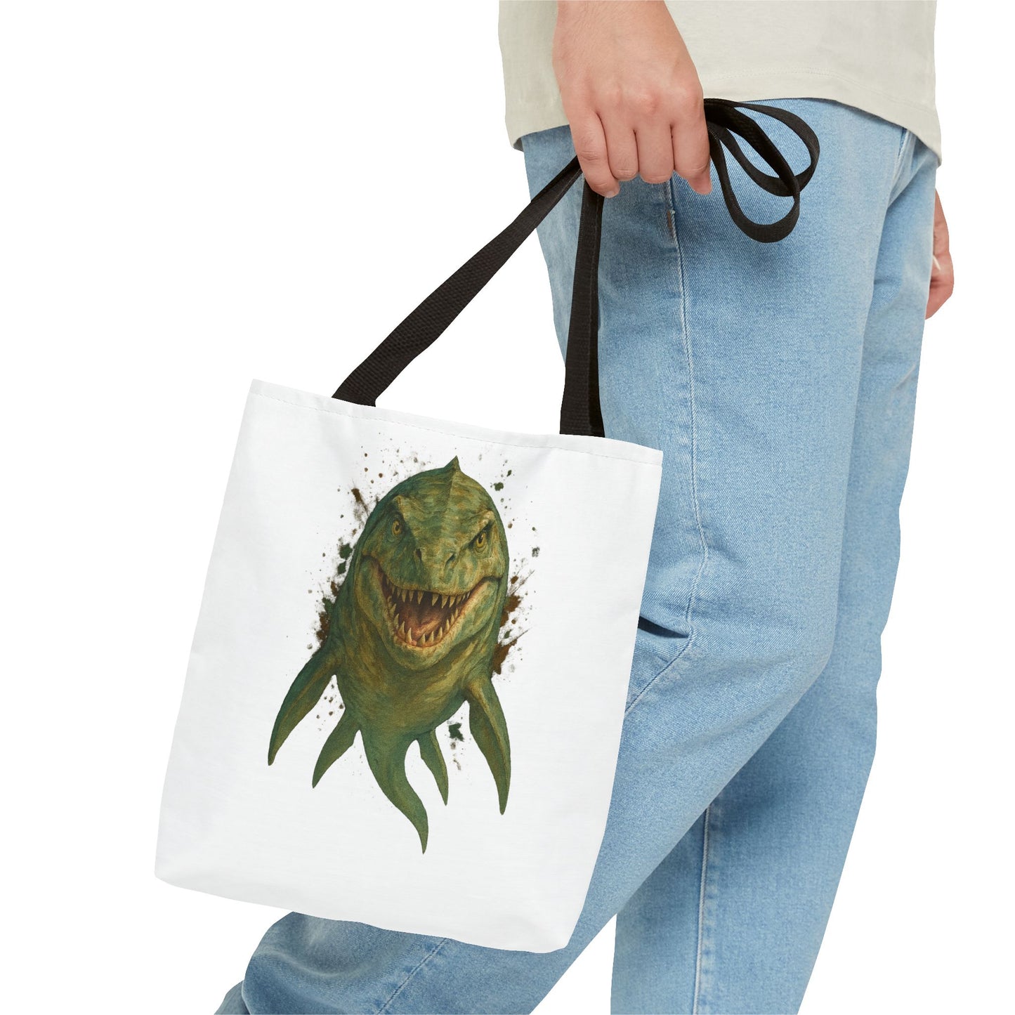 Watercolor Mosasaurus Tote Bag - Prehistoric Sea Monster Art, Dinosaur Ocean Reptile Gift, Eco Canvas Bag for Dino and Marine Fans