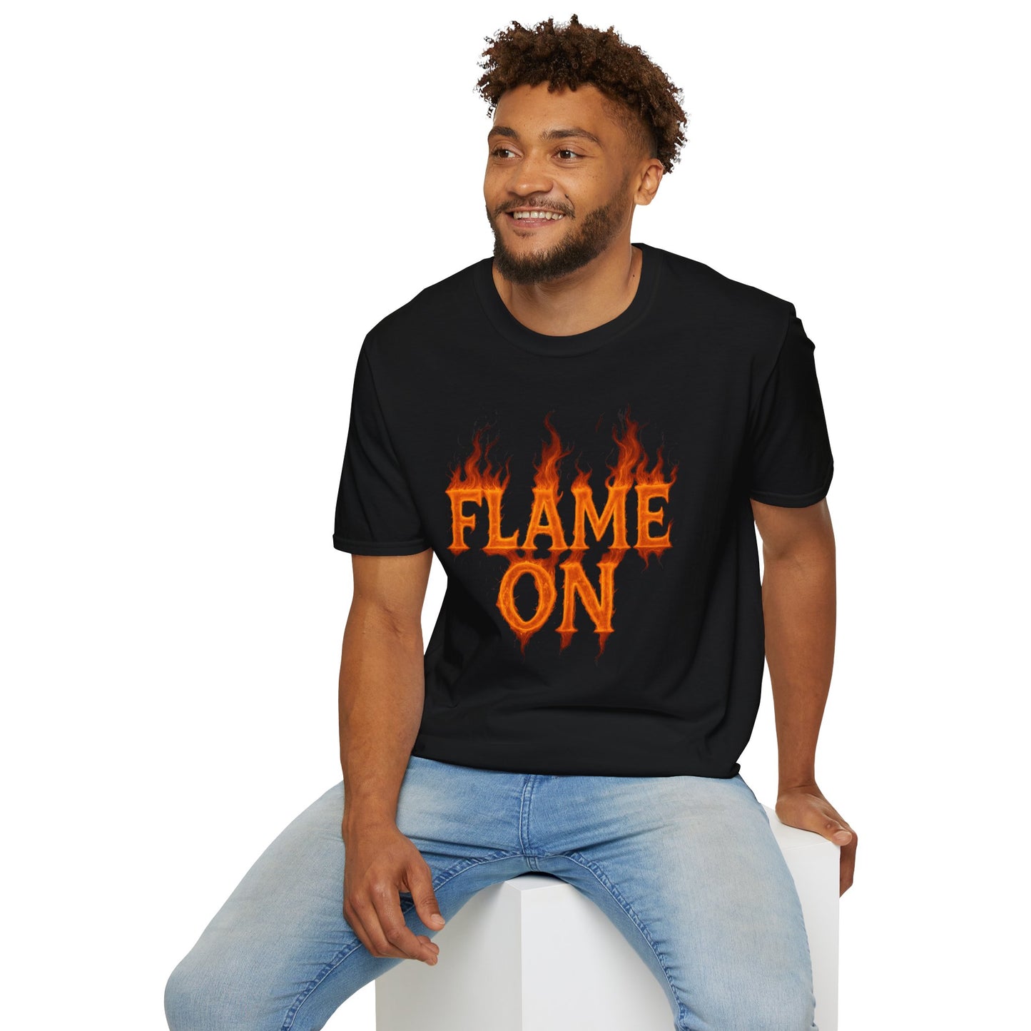 Flame On Fire Typography Shirt - Superhero Fan Gift, Personalized Fiery Slogan Tee, Comic Style Flame Letter T-Shirt, Flame Lover Shirt