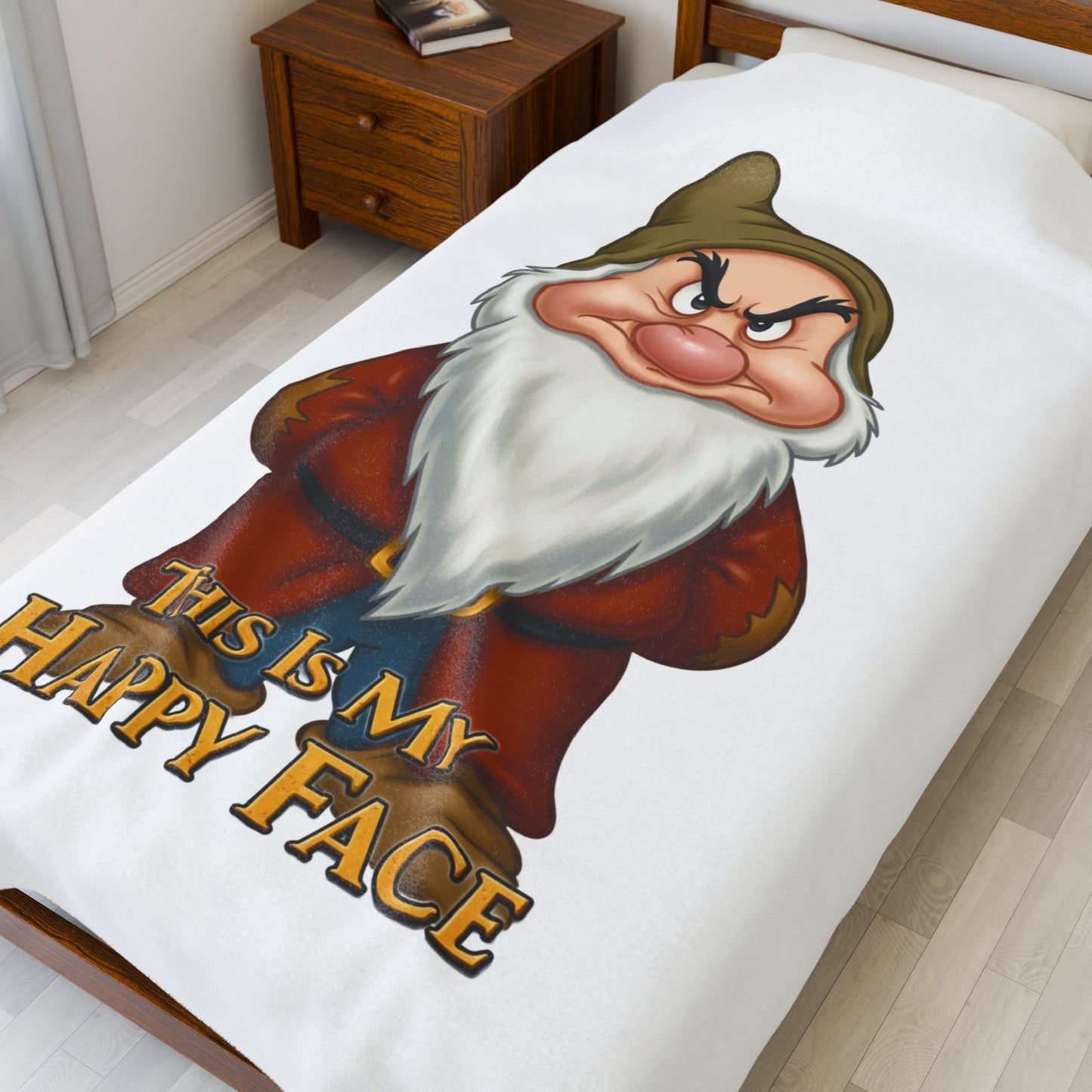 Funny Velveteen Plush Blanket with a Grumpy Dwarf - "This is My Happy Face"