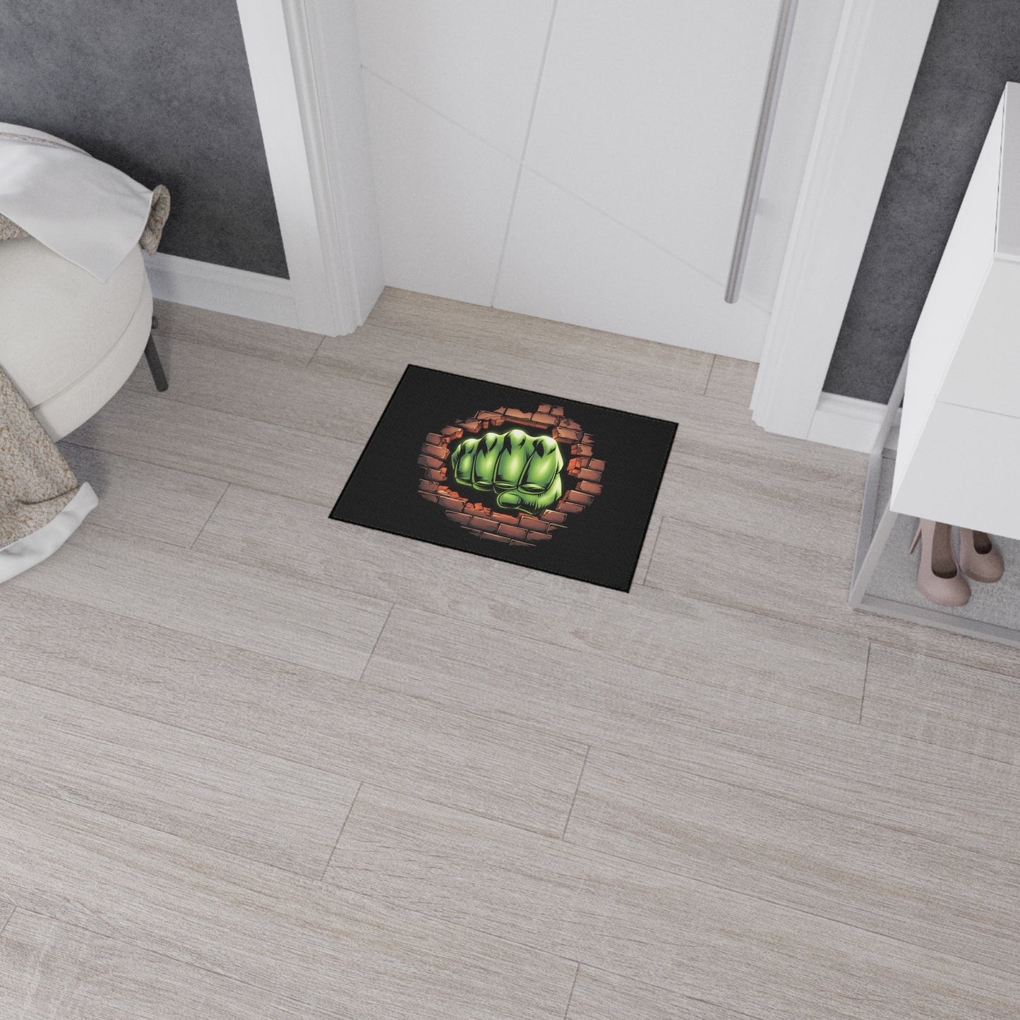 Green Fist Floor Mat Geeky Home Decor Comic Book Gift Welcome Mat Door Mat