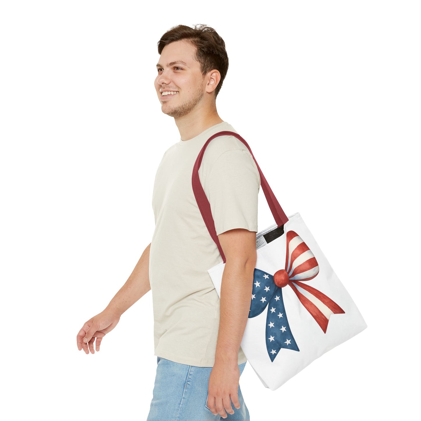 Patriotic Bow Tote Bag | 4th of July Reusable Bag | American Flag Tote | USA Stars Stripes Bag | Independence Day Gift | USA Market Bag