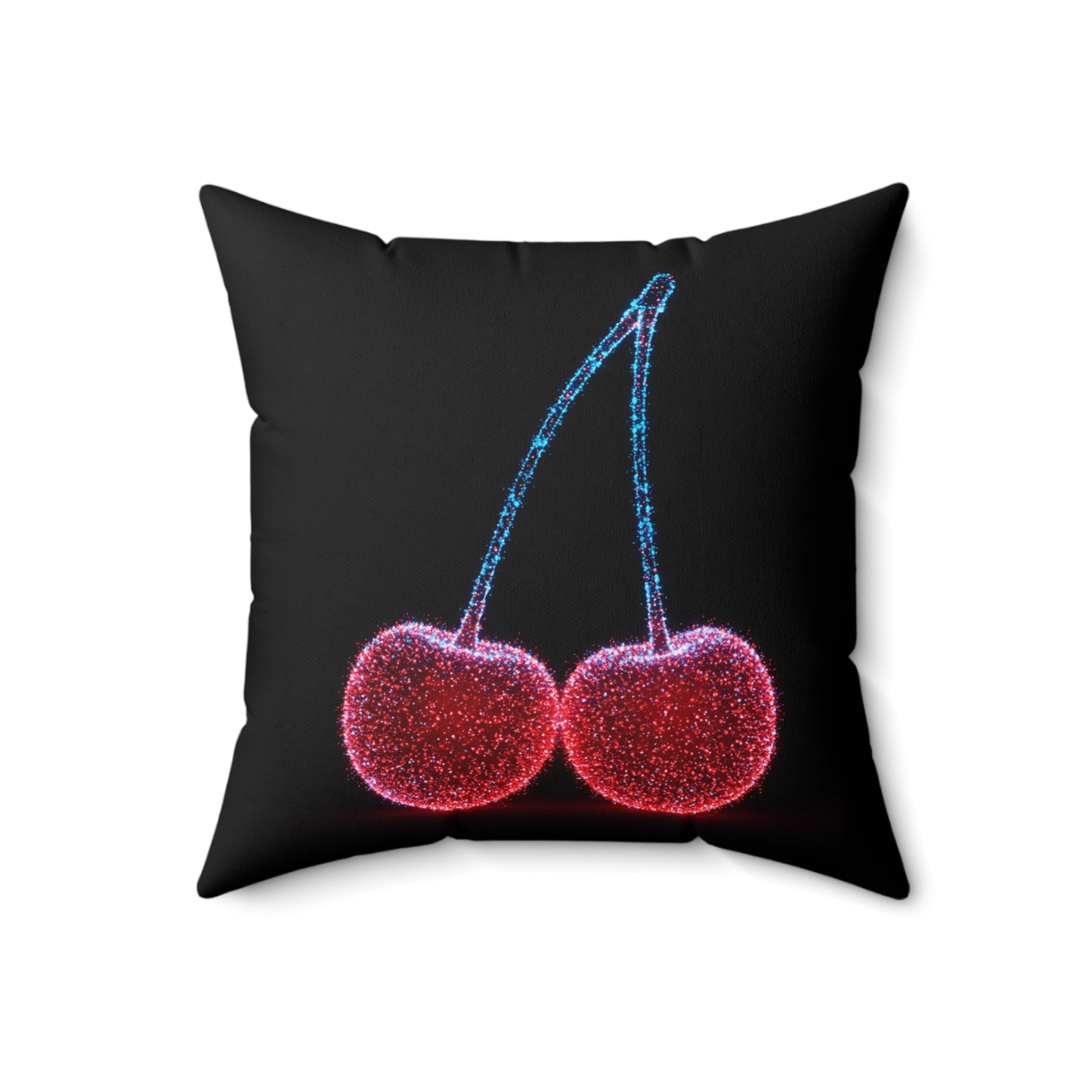 Square Pillow with Bioluminescent Cherries