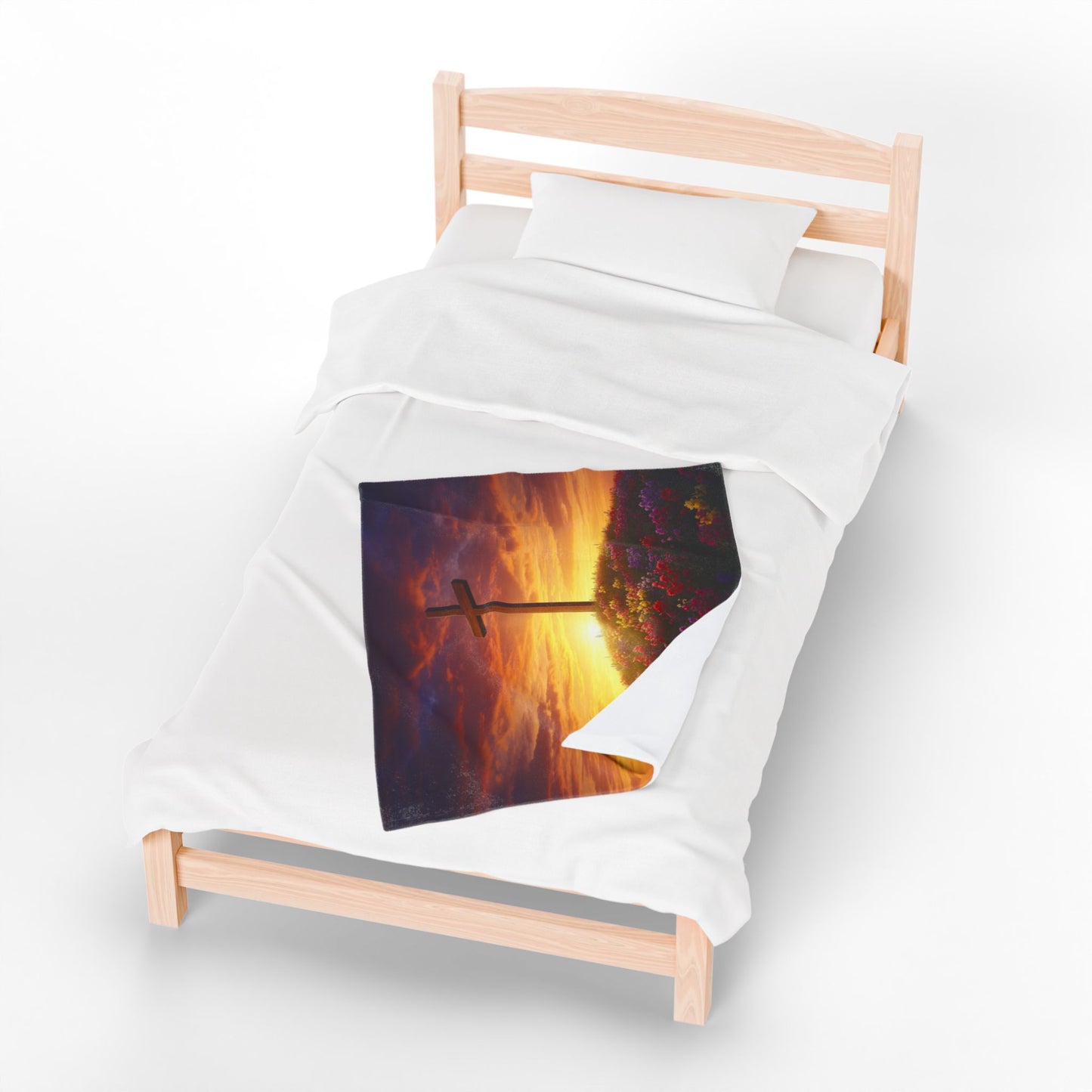 Velveteen Plush Blanket DaVinci Style Cross Hill Painting Christian Blanket Spiritual Decor Religious Throw Gift for Believers