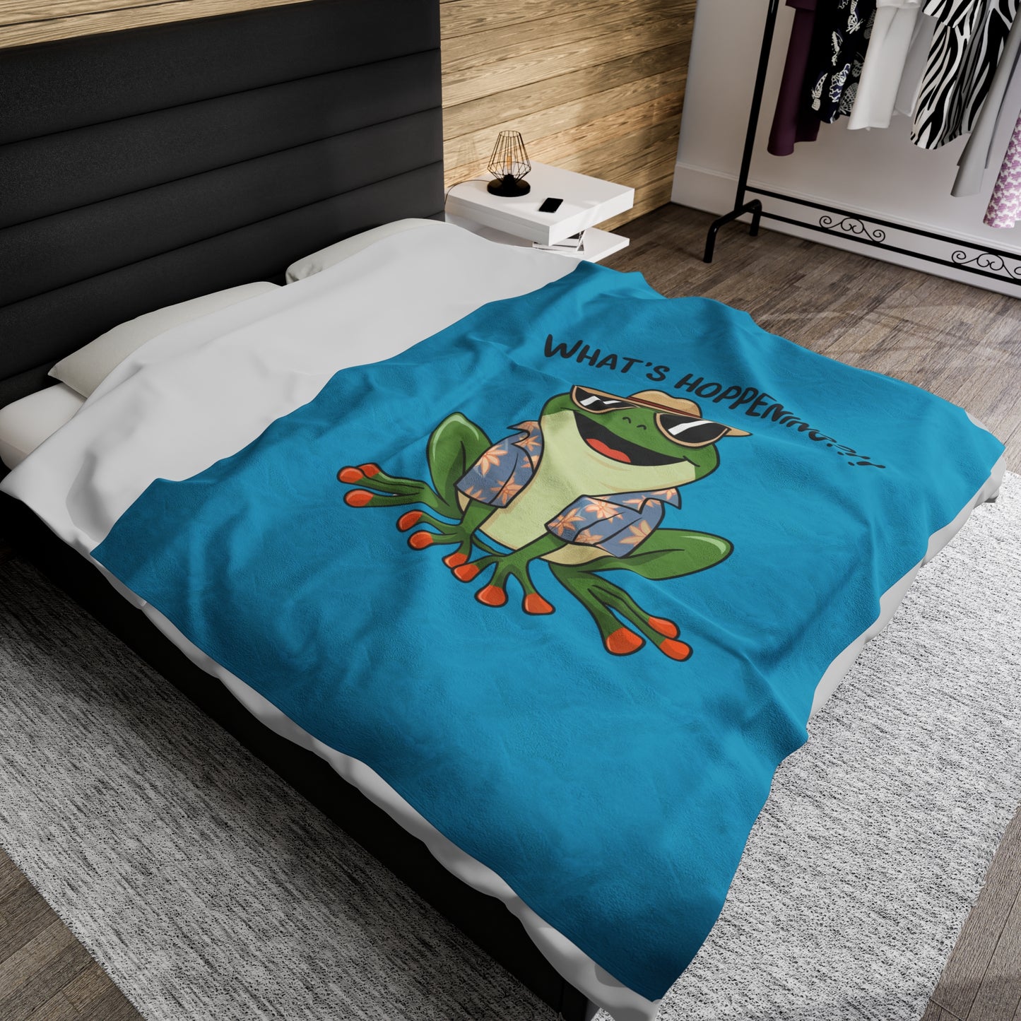Plush Blanket - Frog What's Hoppening Pun Design