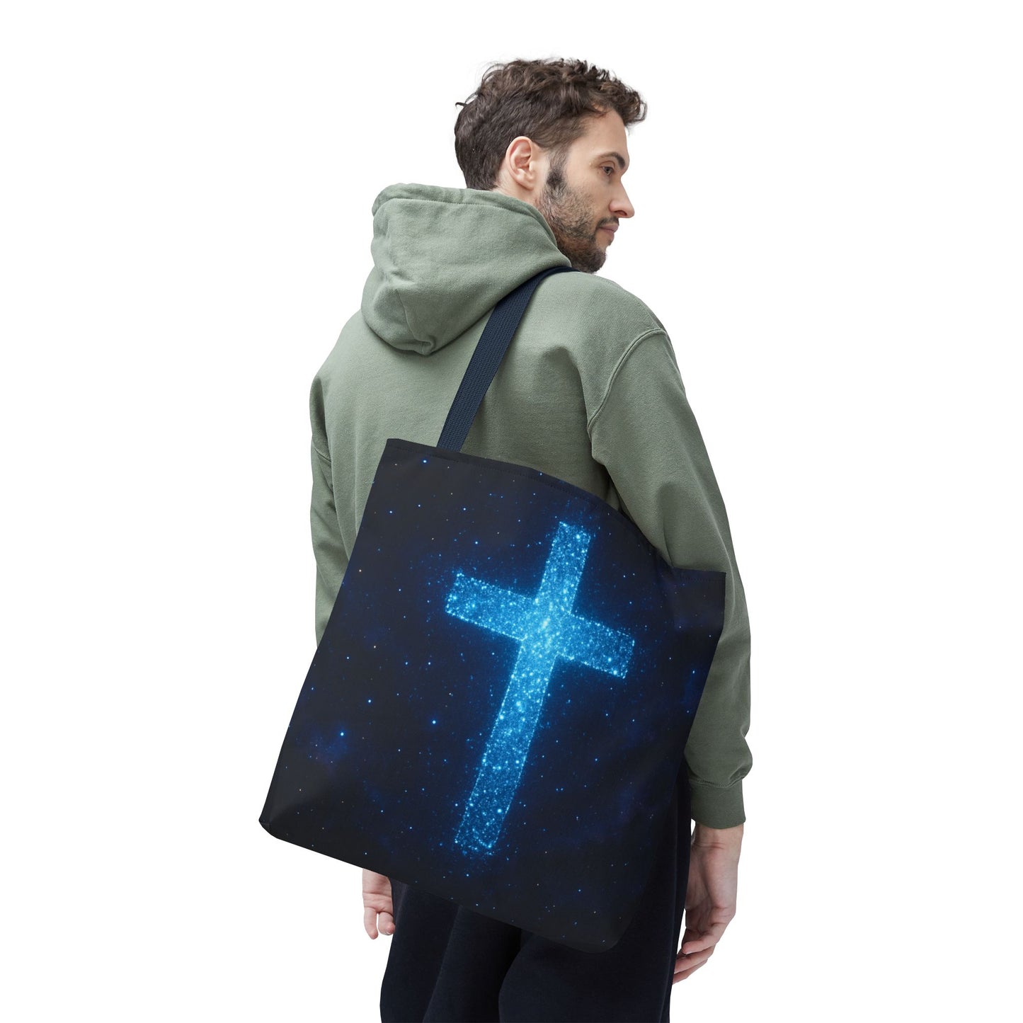 Sparkling Cross Tote Bag - Inspirational Blue Cosmic Bag Christian Tote Spiritual Bag Inspirational Tote Bag