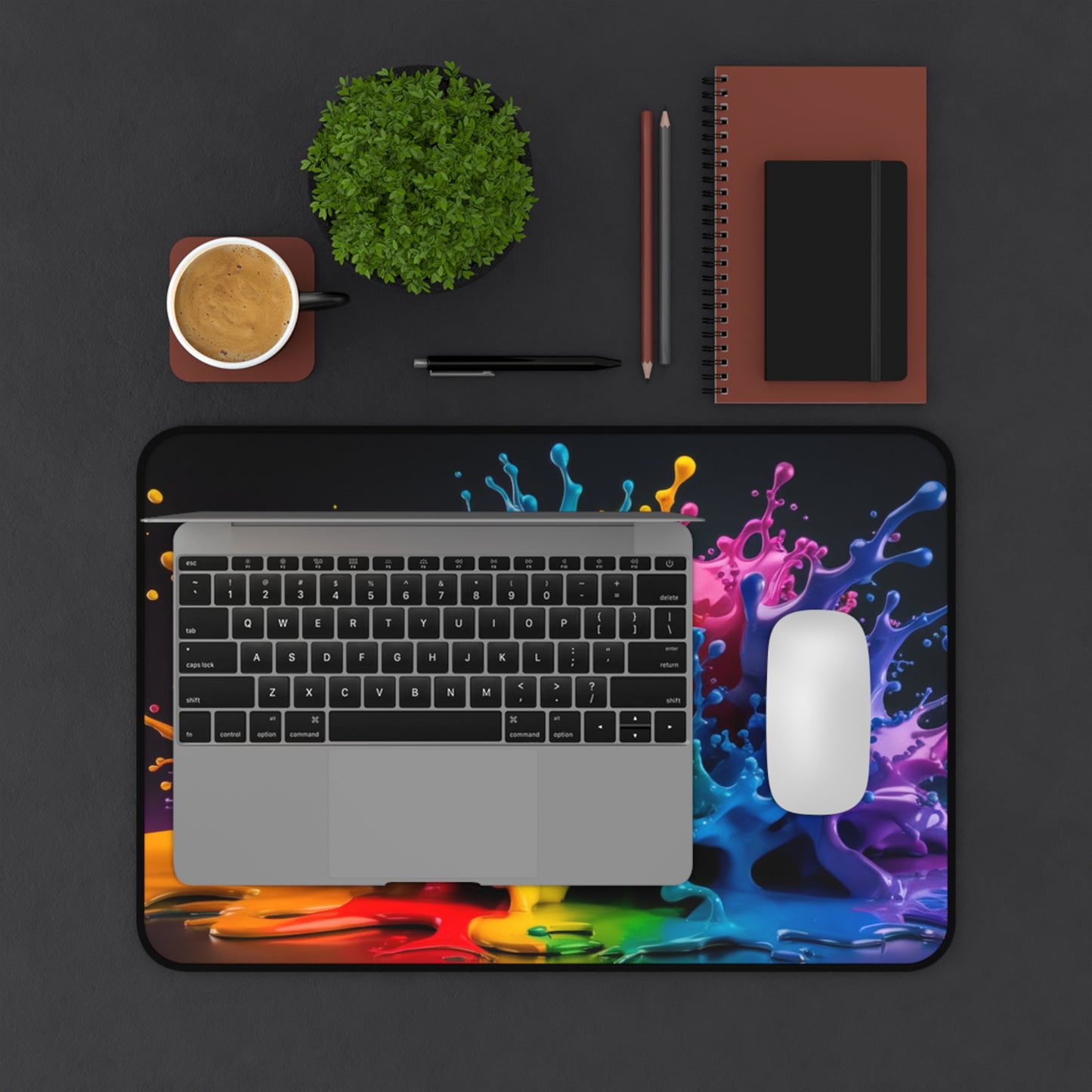 Color Splash Desk Mat – Vibrant Rainbow Paint Splash Mouse Pad, Large Non-Slip Gaming Mat, Artistic Desk Pad, Creative Office Decor